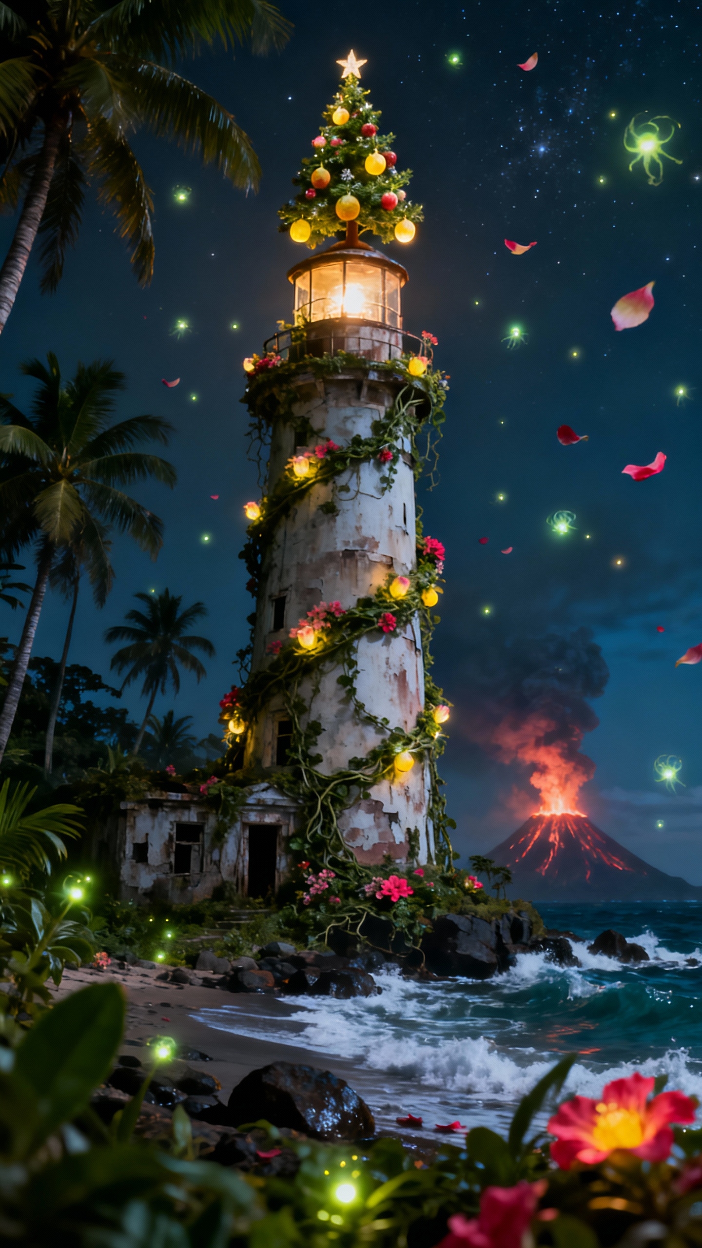 Tropischer Weihnachtsleuchtturm - 4K Handy Wallpaper
