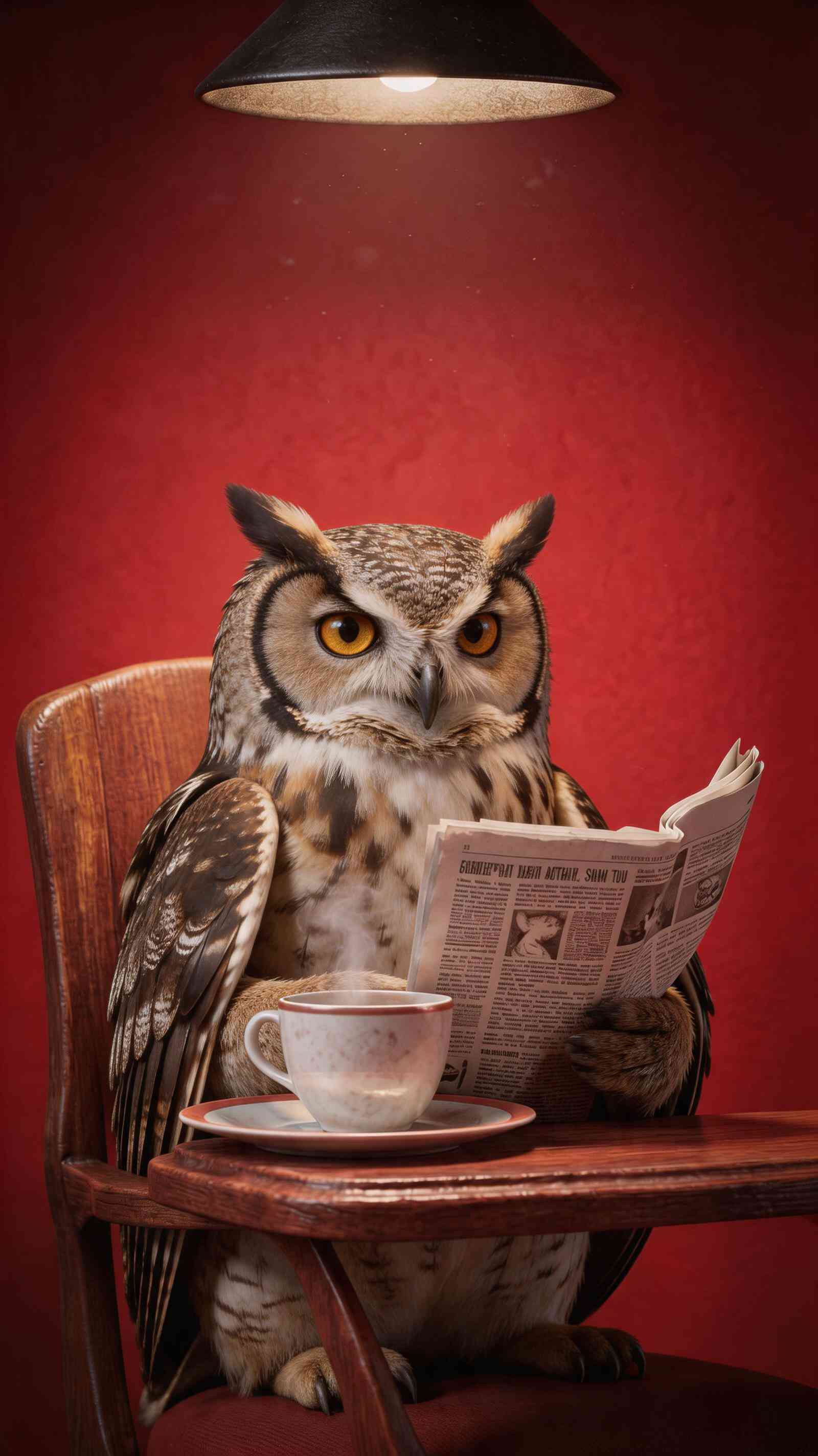Wise Owl Reading Newspaper - 4K Mobile Background