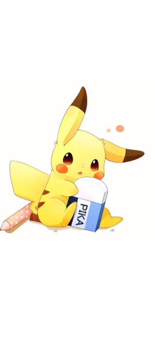 Une illustration mignonne de Pikachu assis avec une gomme bleue marquée 'PIKA' et un crayon rose à pois sur fond blanc.