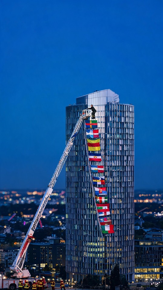 Nantes Skyscraper International Flags - 4K Phone Background