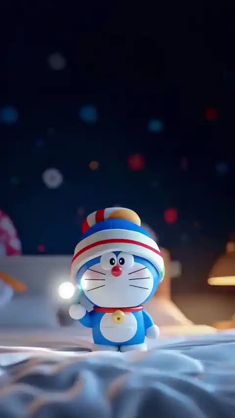 Cute Doraemon Winter Night - 4K Moving Background