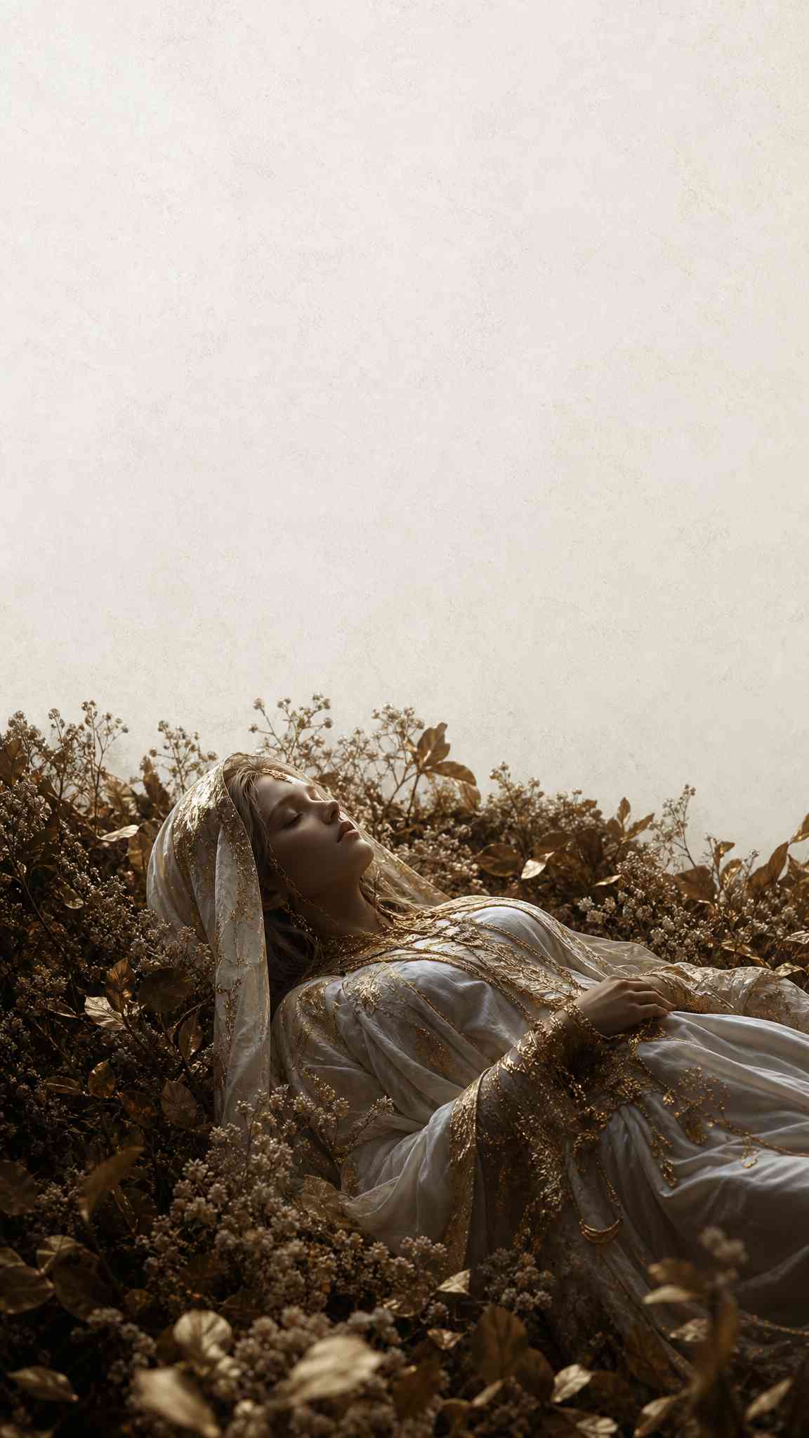Sleeping Goddess in Golden Foliage - 4K Background