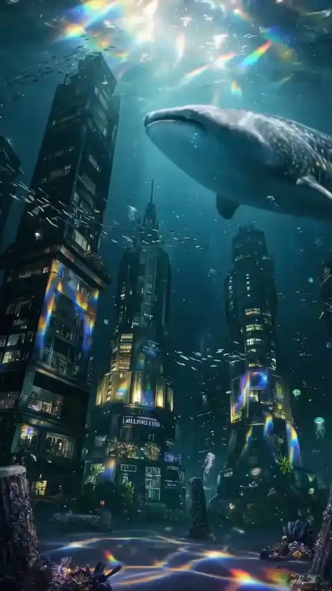 Whale Shark Sunken City - 4K Live Wallpaper