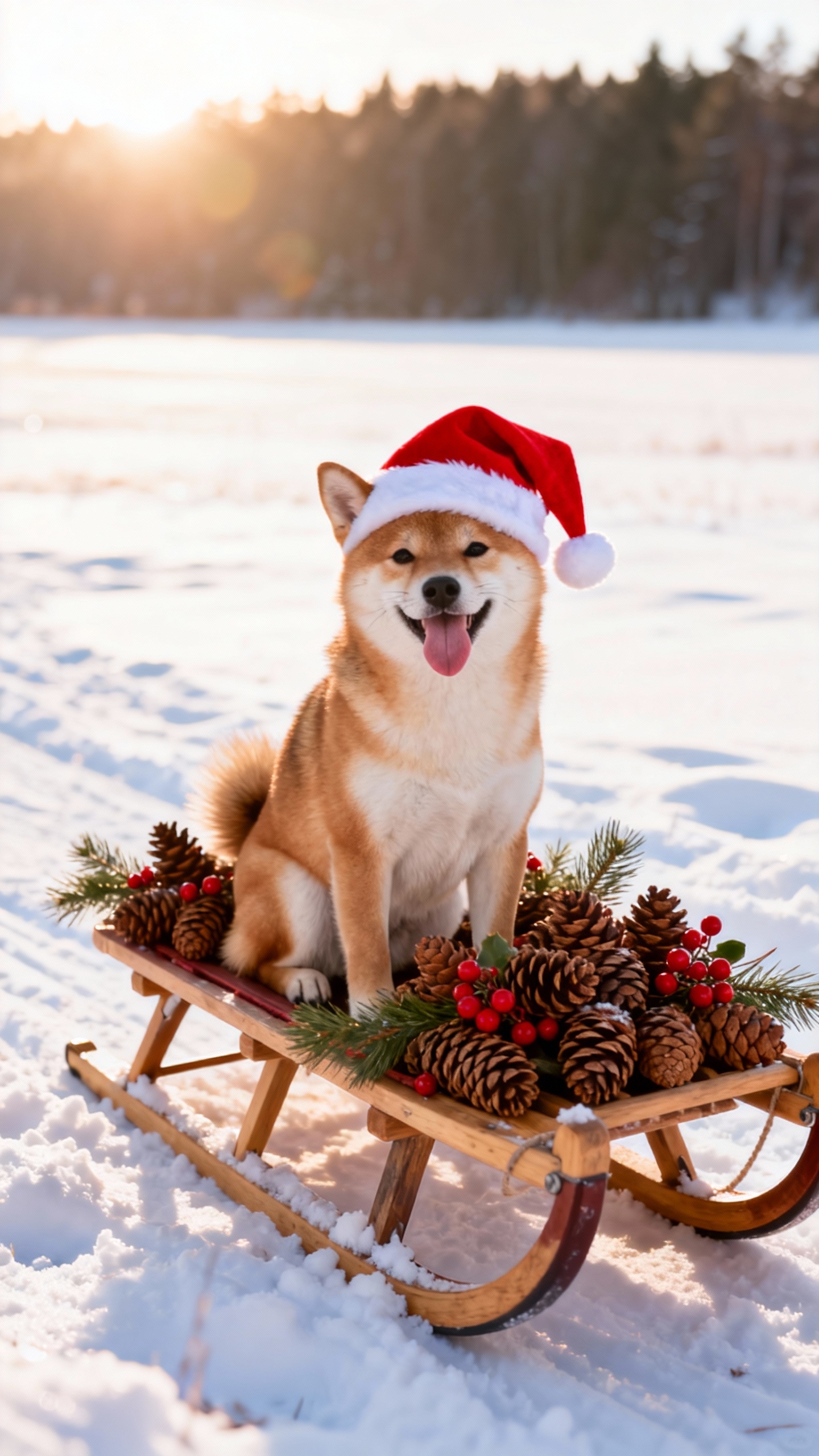 Shiba Inu de Noël sur Traîneau - 4K Fond d'écran