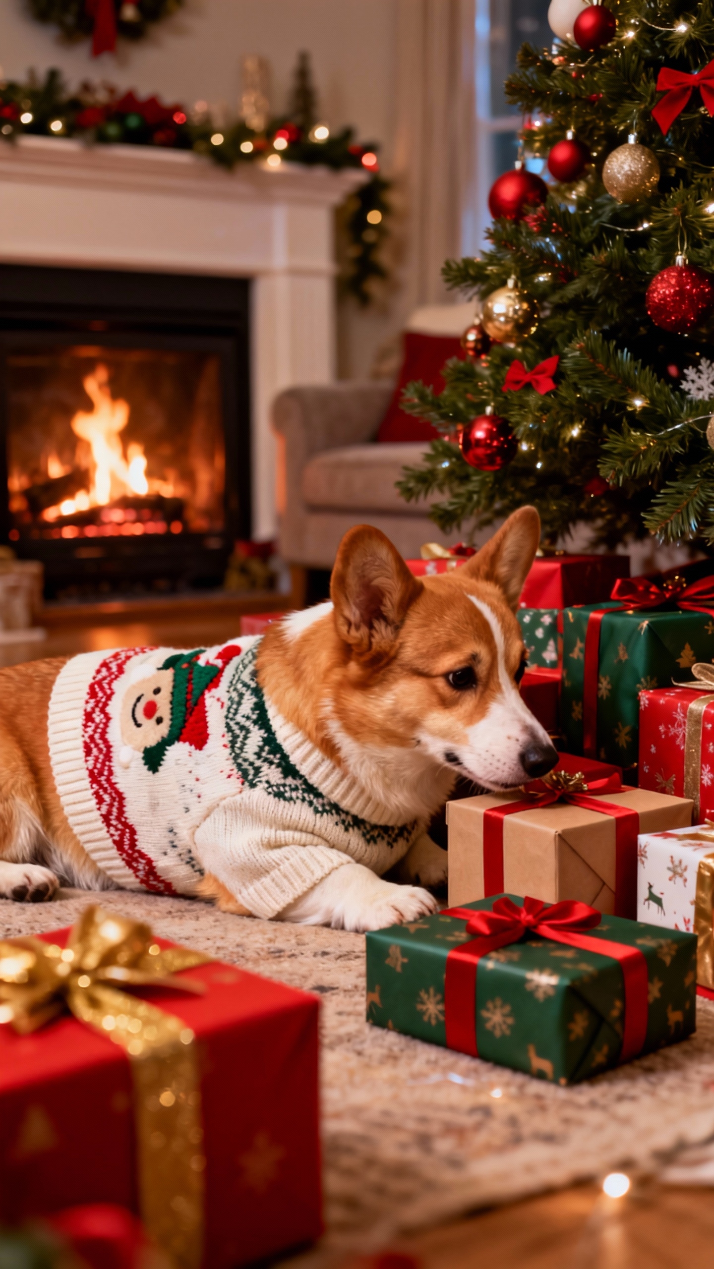 クリスマス コーギー セーター - 4K 壁紙・待ち受け
