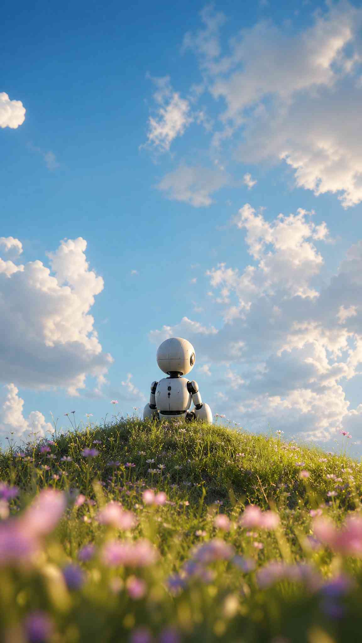 Cute Robot in Nature - 4K Phone Background