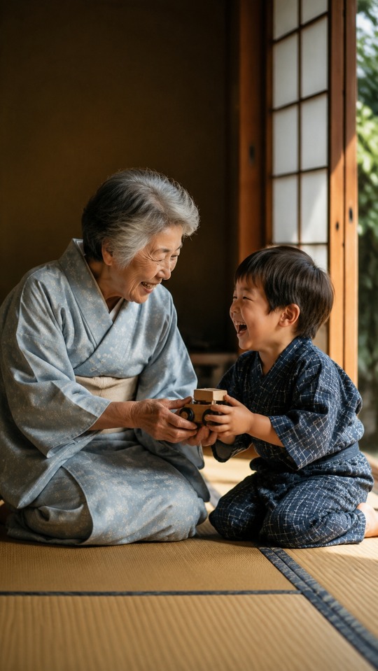 Japanese Grandson and Grandmother - 4K Phone Background