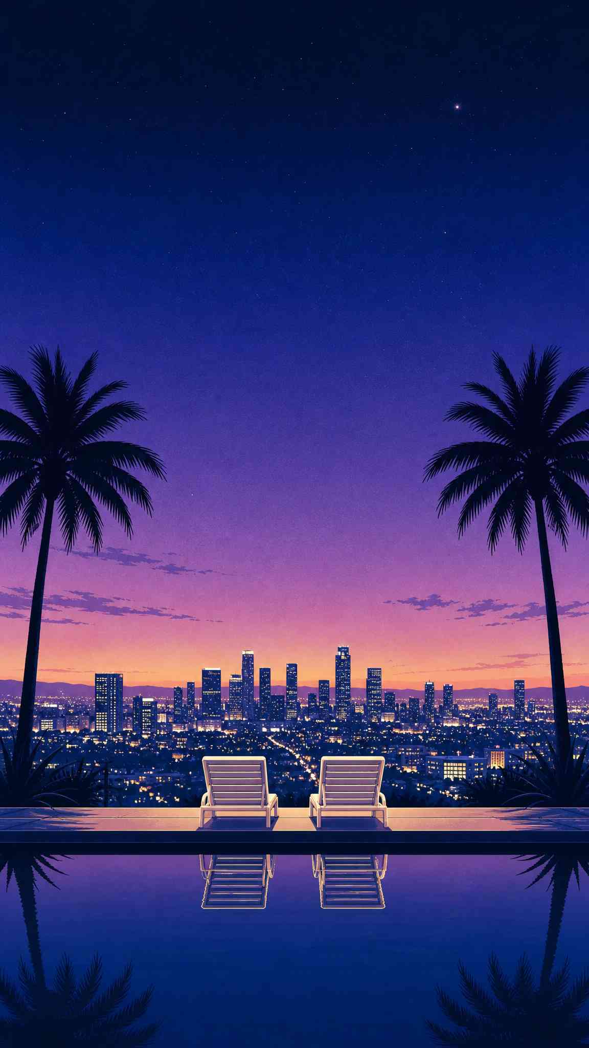 Synthwave City Skyline Sunset Wallpaper