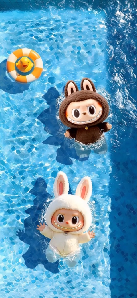 Sommer Labubu Hase Pool - Animiertes Hintergrundbild