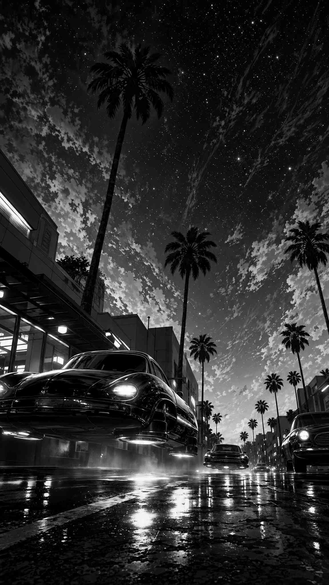 Retro Flying Cars Noir City - 4K Wallpaper