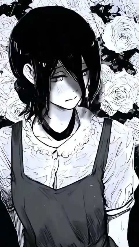 Melancholic Anime Girl with Roses - Black & White Live Wallpaper