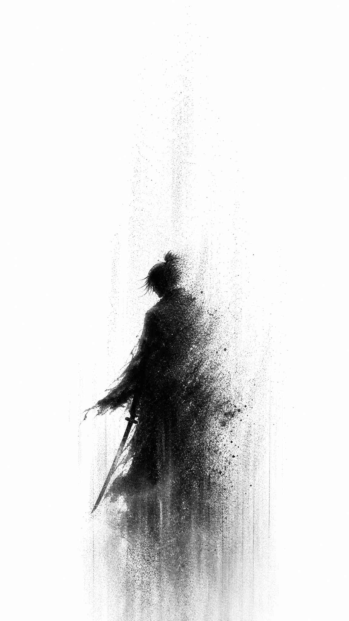 Samurai Ink Silhouette - 4K Wallpaper