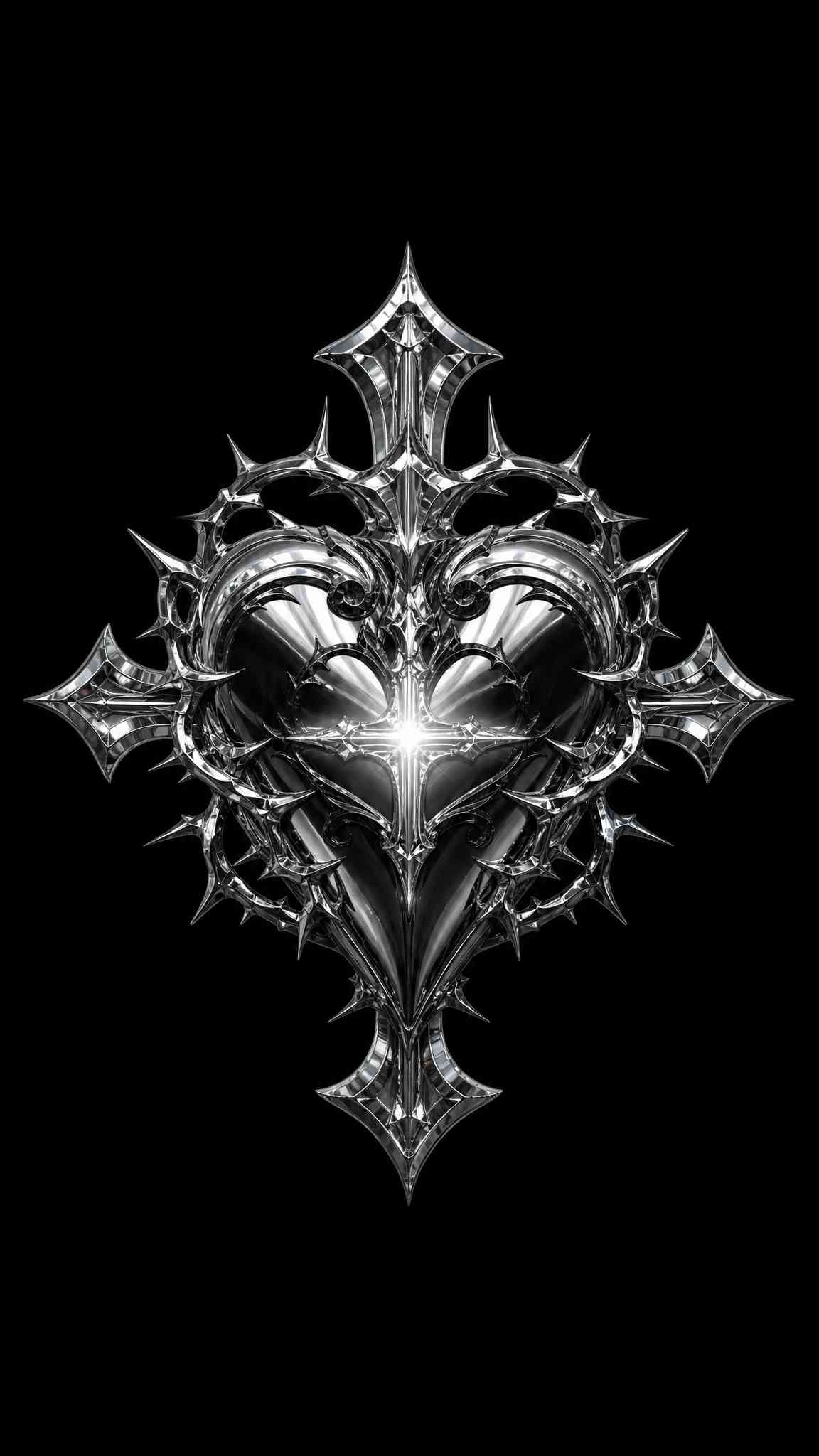 Chrome Gothic Heart & Thorns - 4K Wallpaper