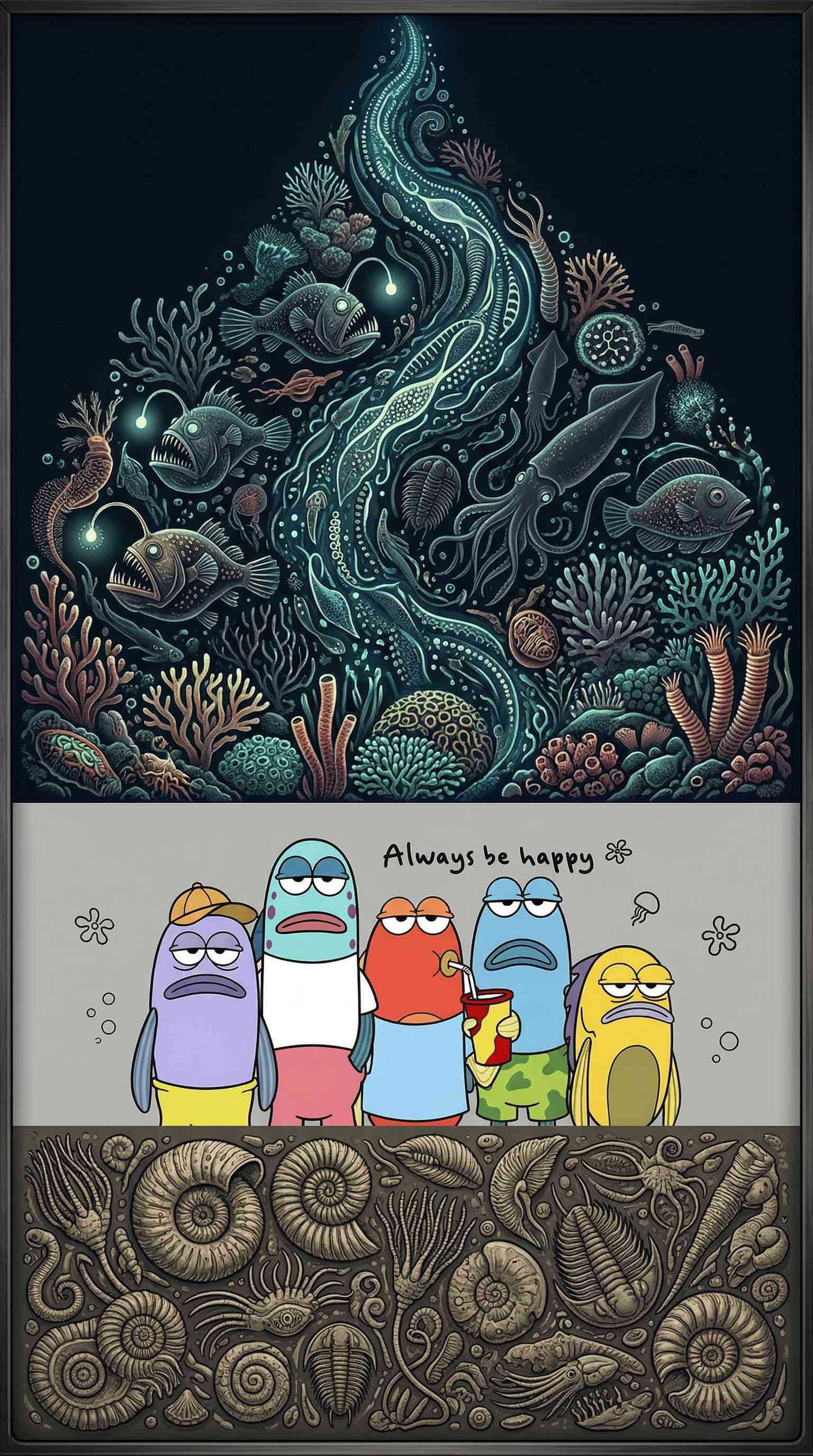 Tiefsee und Cartoon Fische - 4K Hintergründe
