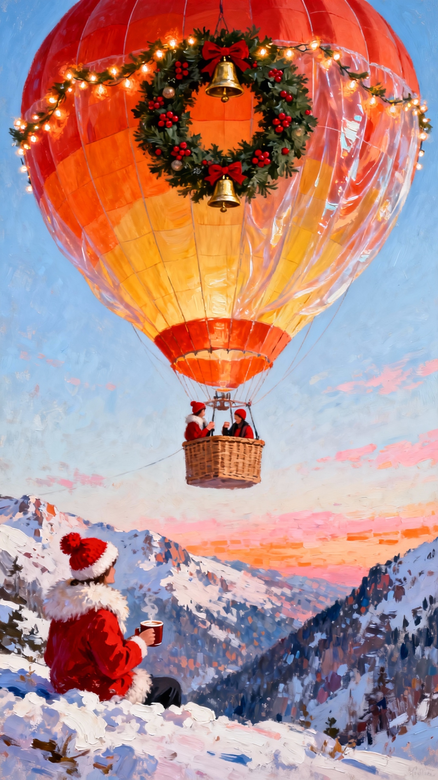 Weihnachts-Heißluftballon & Berge - 4K Handy Wallpaper