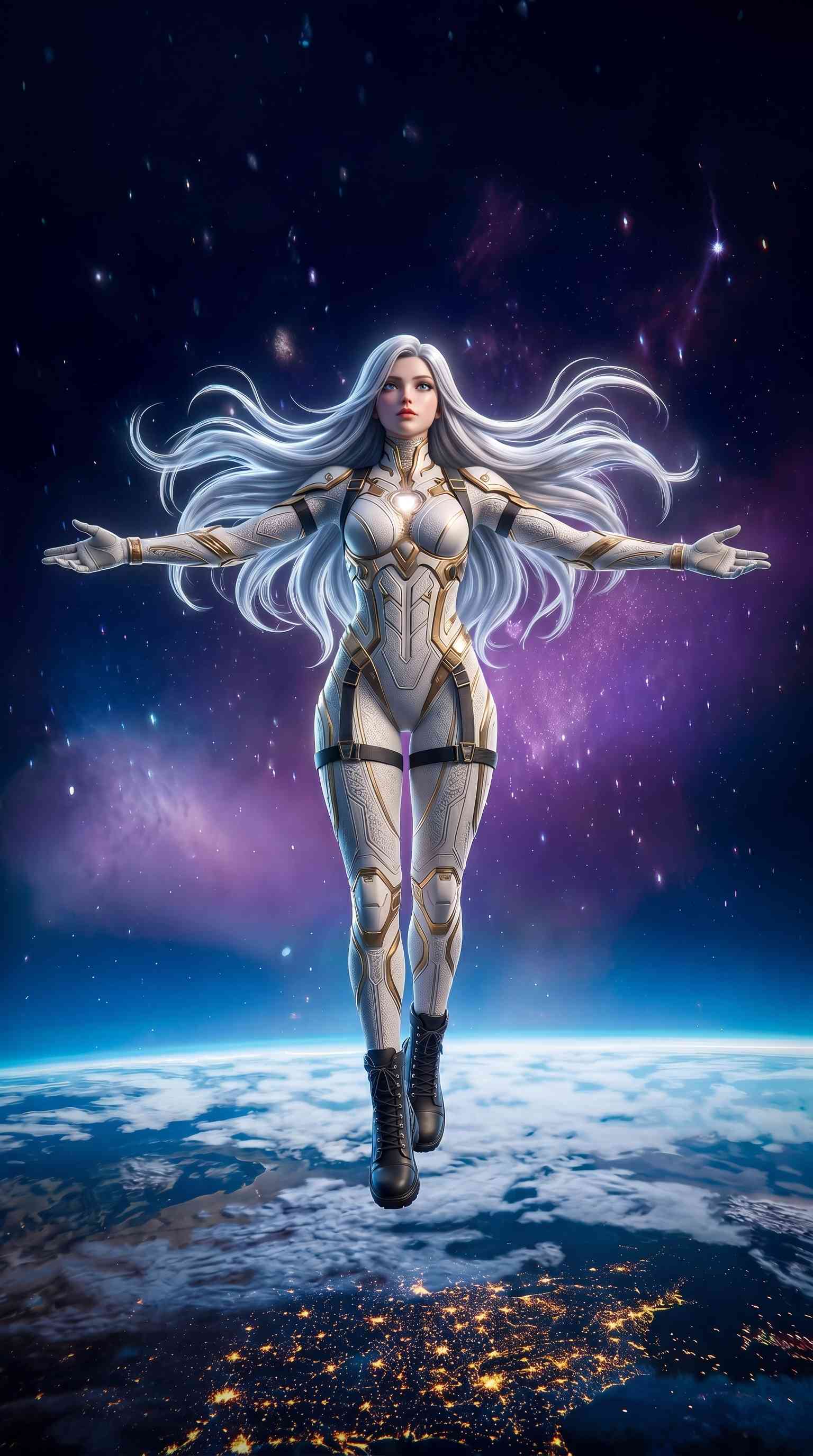 Cosmic Sci-Fi Heroine Tech Suit - 4K Phone Background