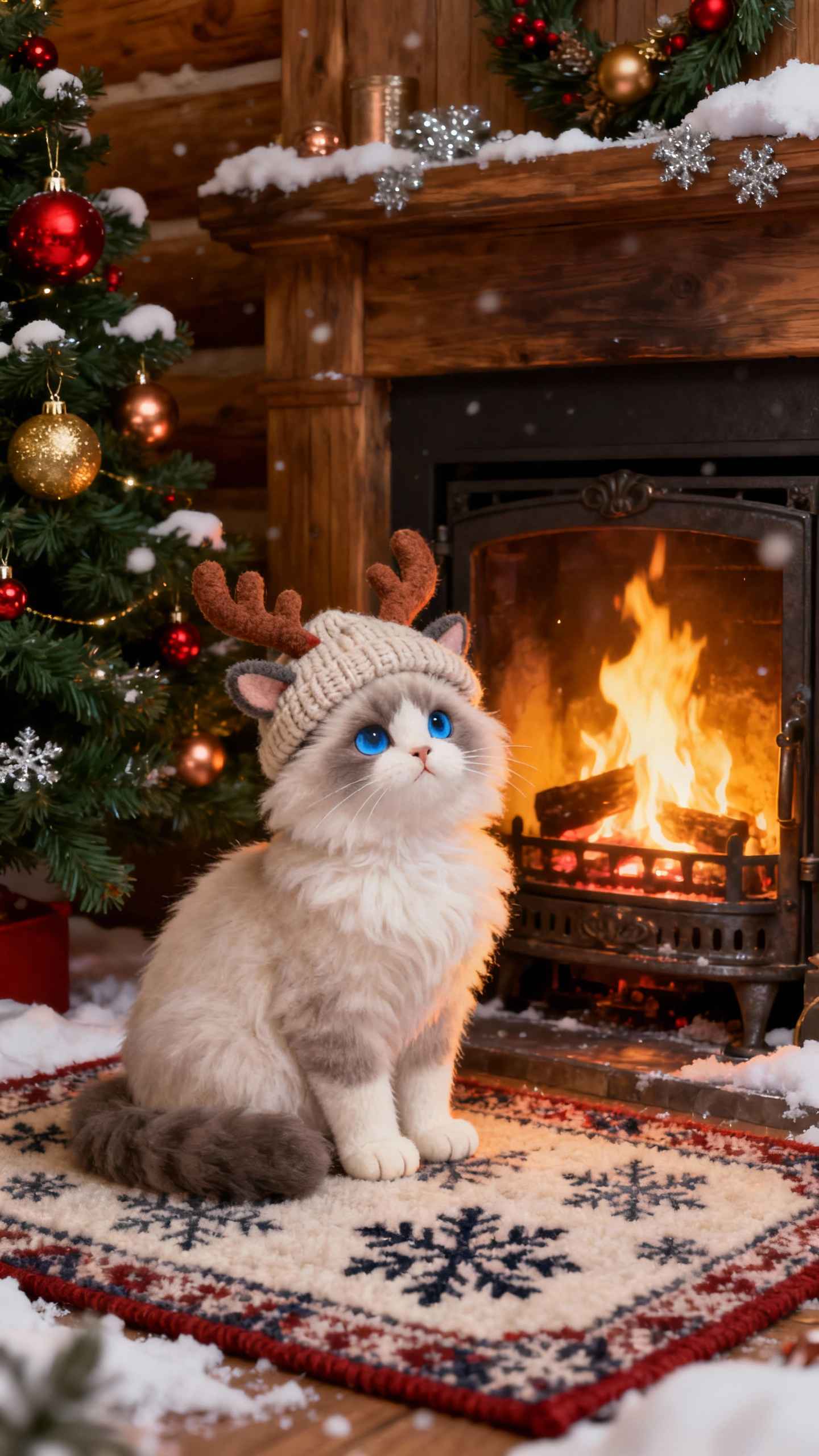 クリスマス トナカイ猫 - 4K待ち受け