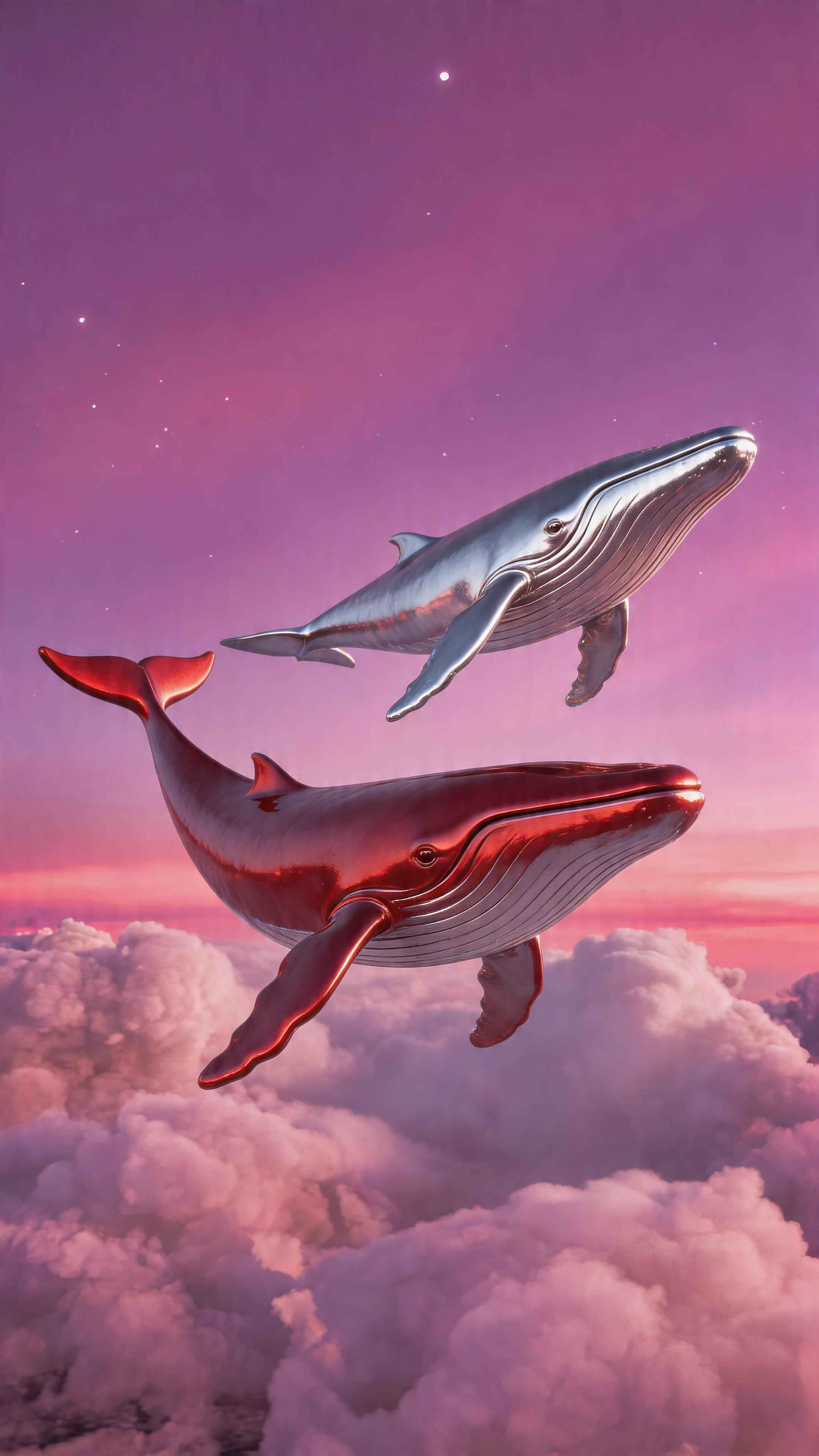 Metallic Flying Whales Surreal Art - 4K Wallpapers
