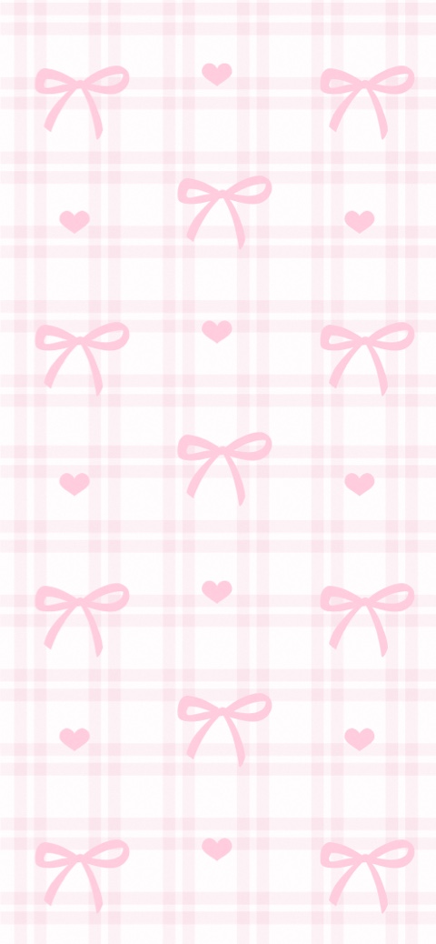Pink Ribbon Heart Plaid - 4K Aesthetic Wallpaper