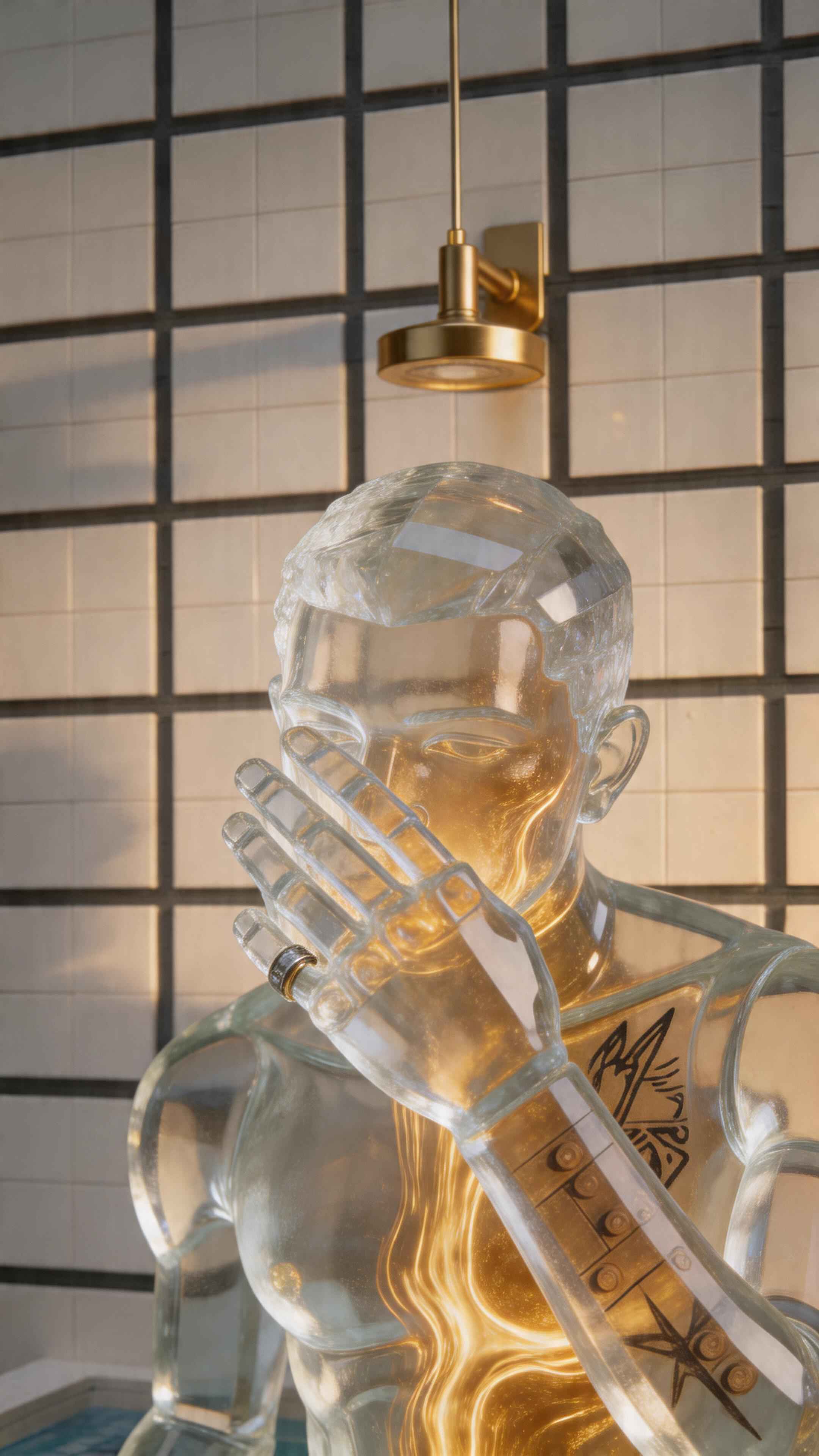 Transparent Male Figure Golden Light - 4K Wallpaper