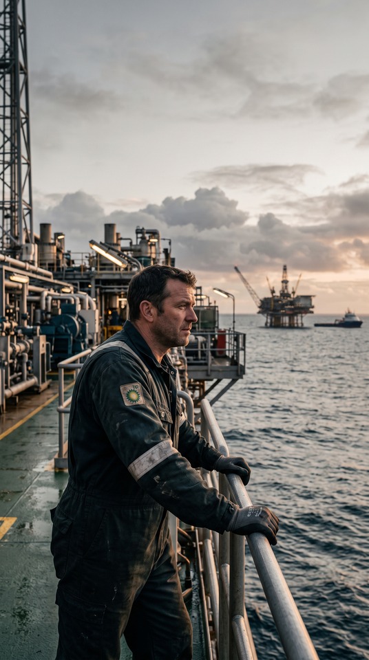 BP Share Price - Cinematic Oil Rig Worker 4K Wallpaper