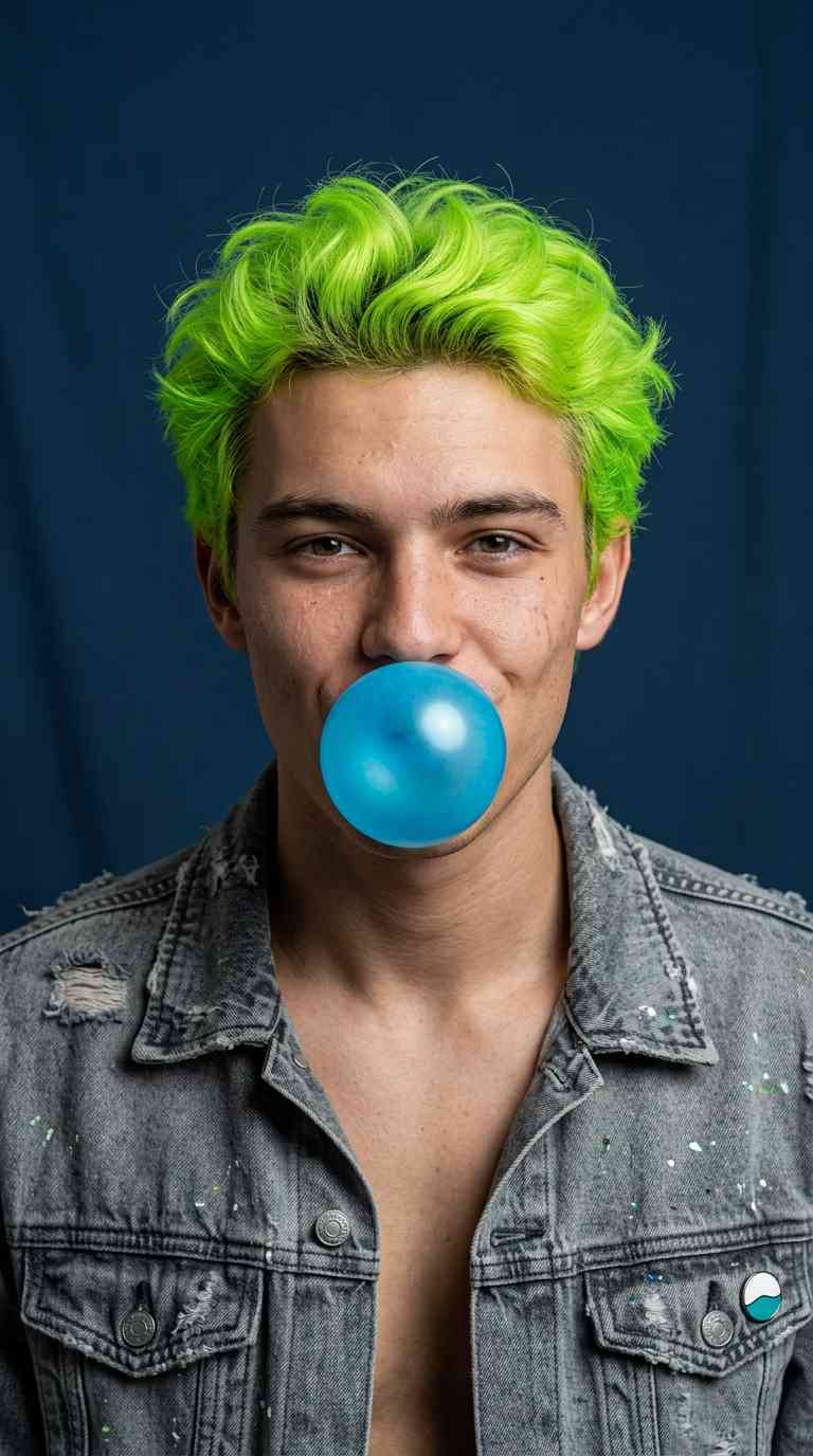Neon Green Hair Boy Bubblegum - 4K Wallpapers