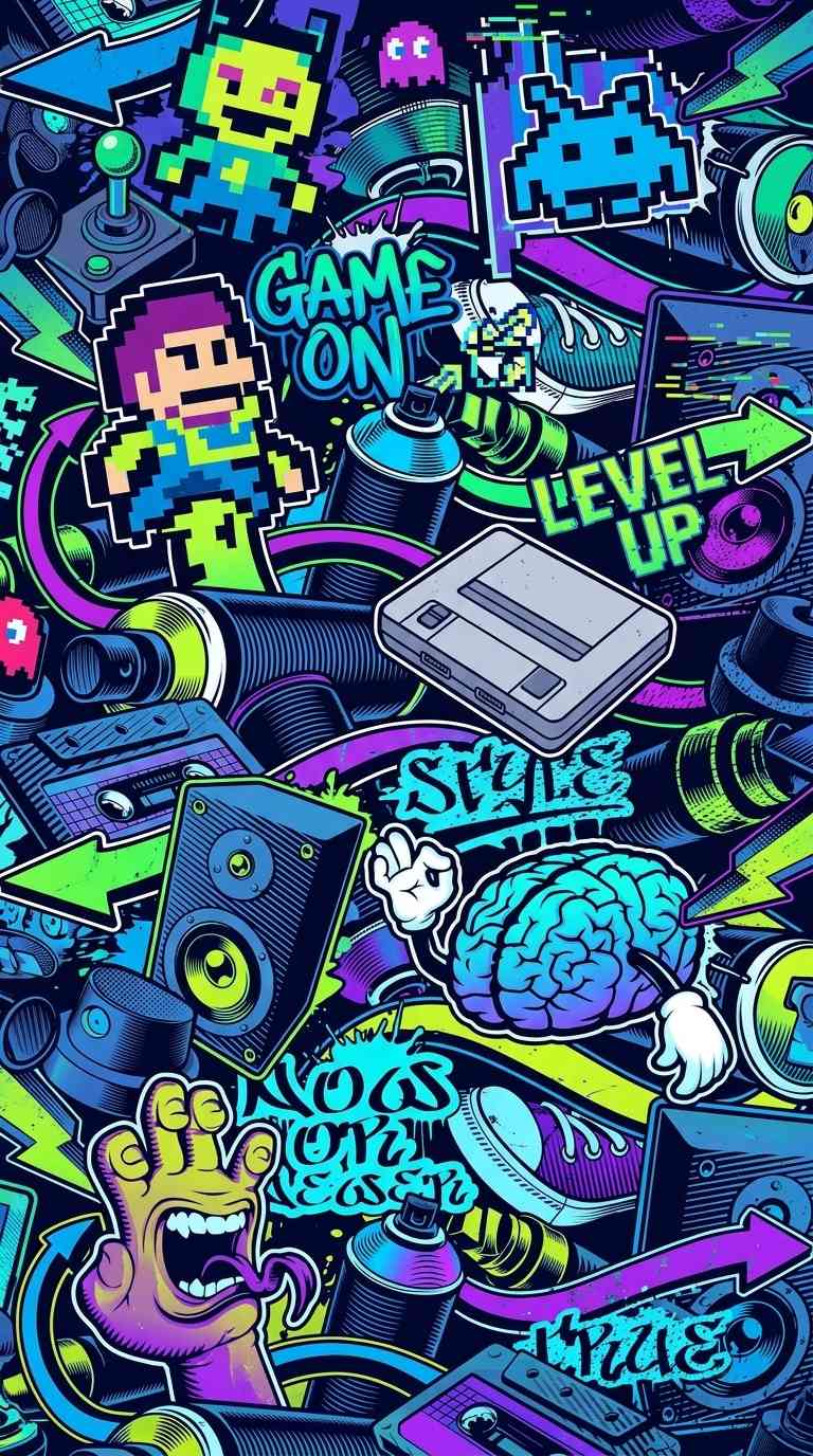 Retro Spielkonsole Graffiti - 4K Hintergrund