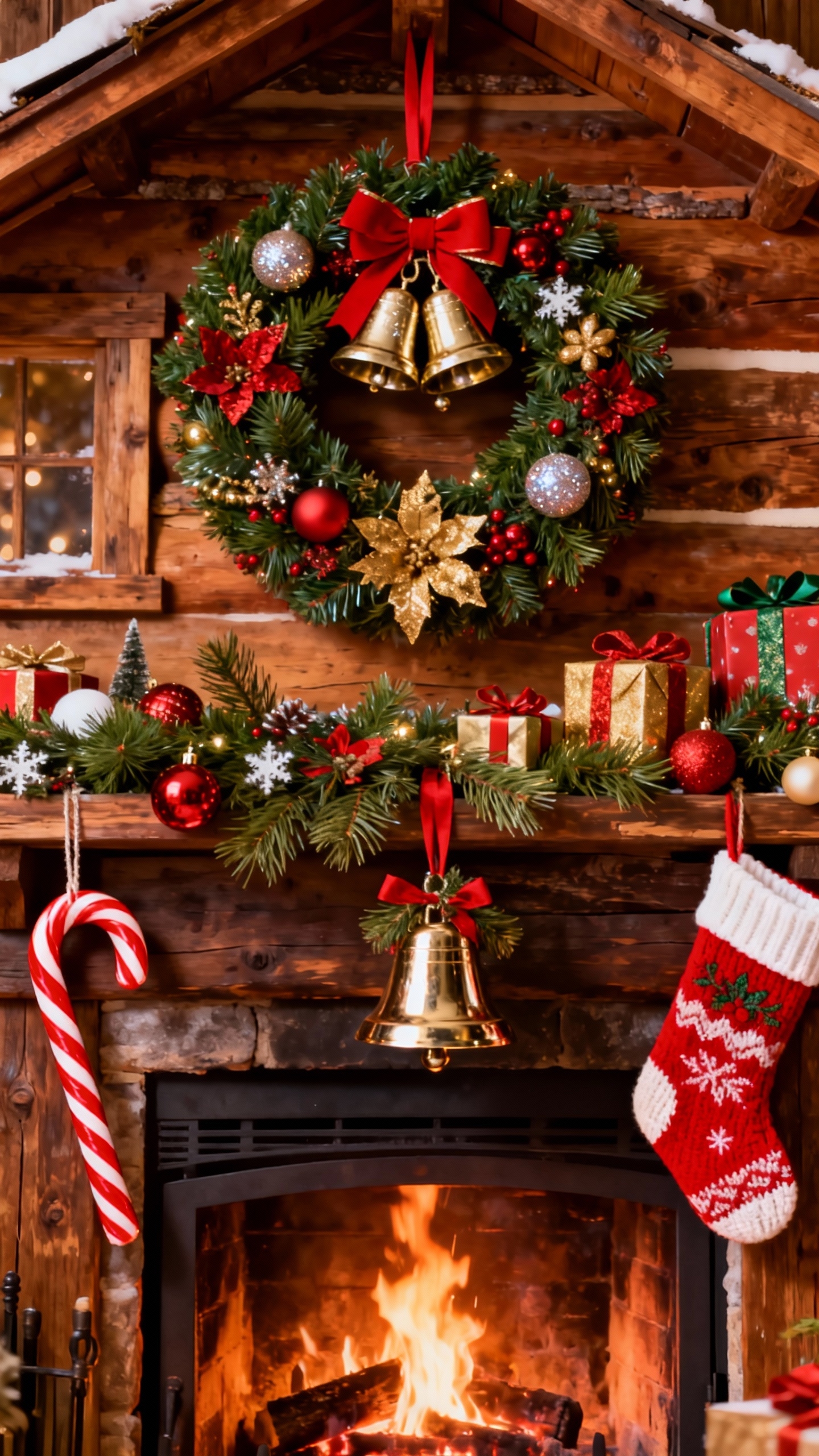 Weihnachtskamin - 4K Hintergrundbild für Handy