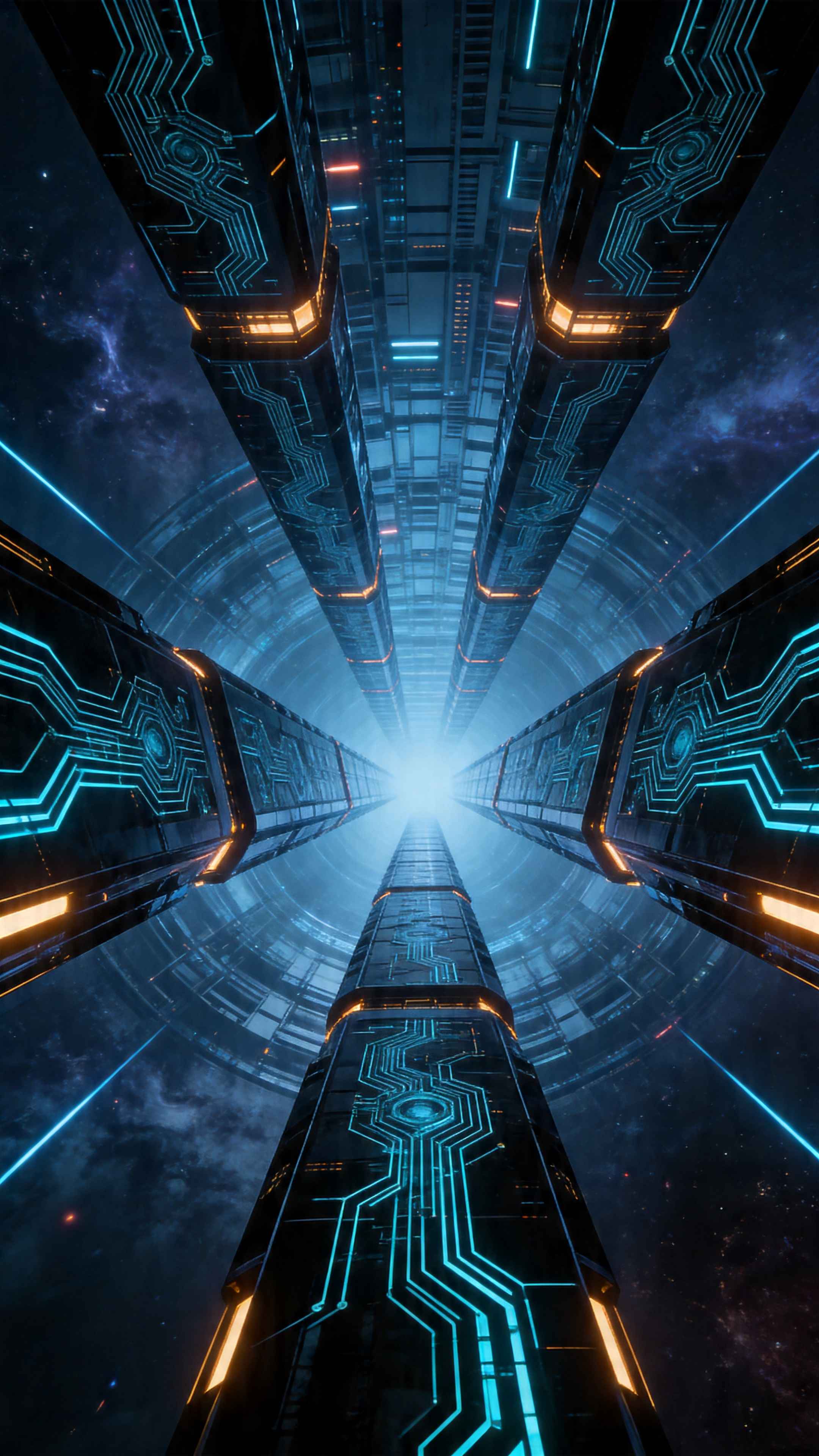 Cyberpunk Technik-Korridor - 4K Handy Wallpaper