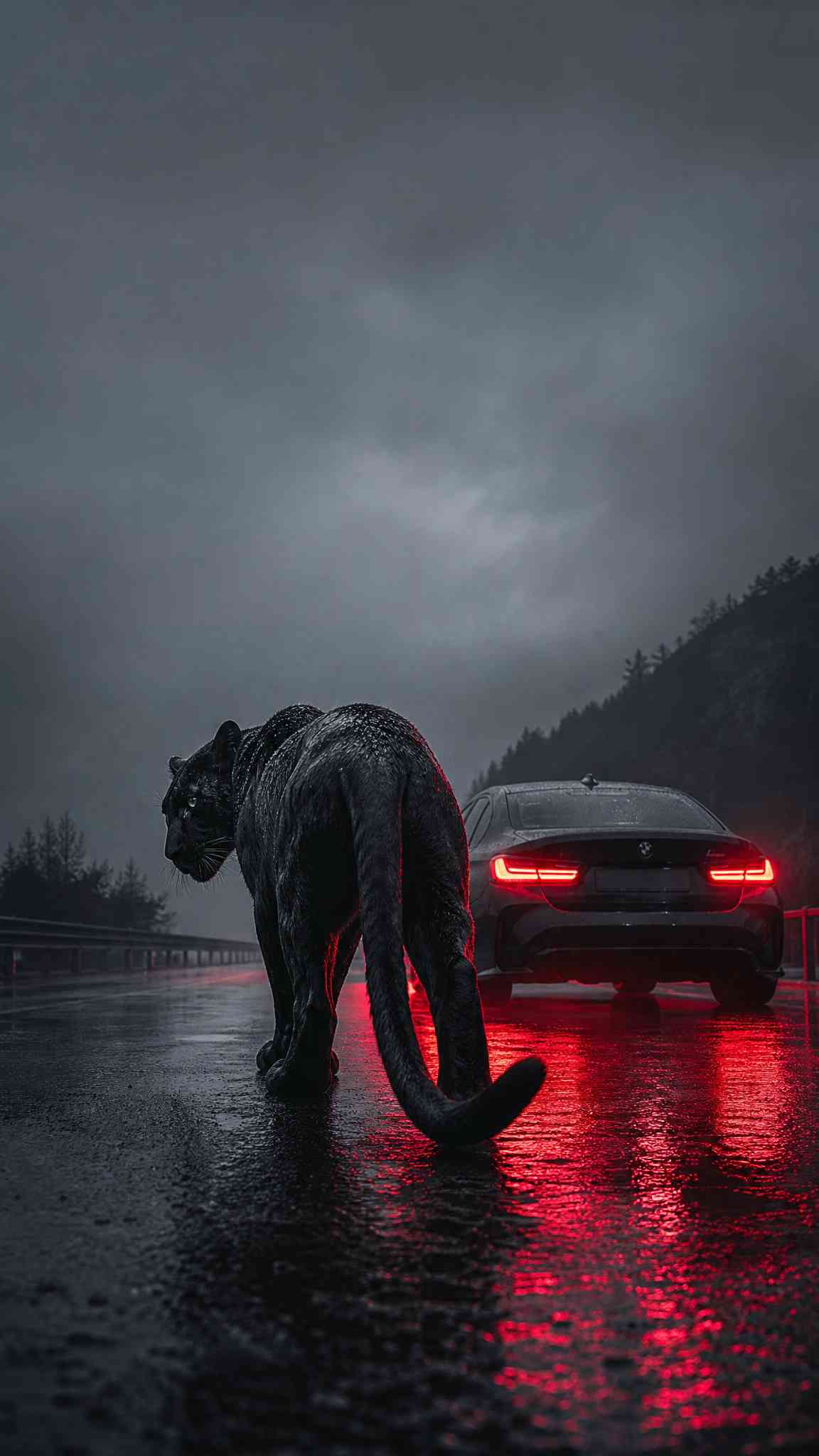 Black Panther & BMW Night Rain - 4K Wallpaper