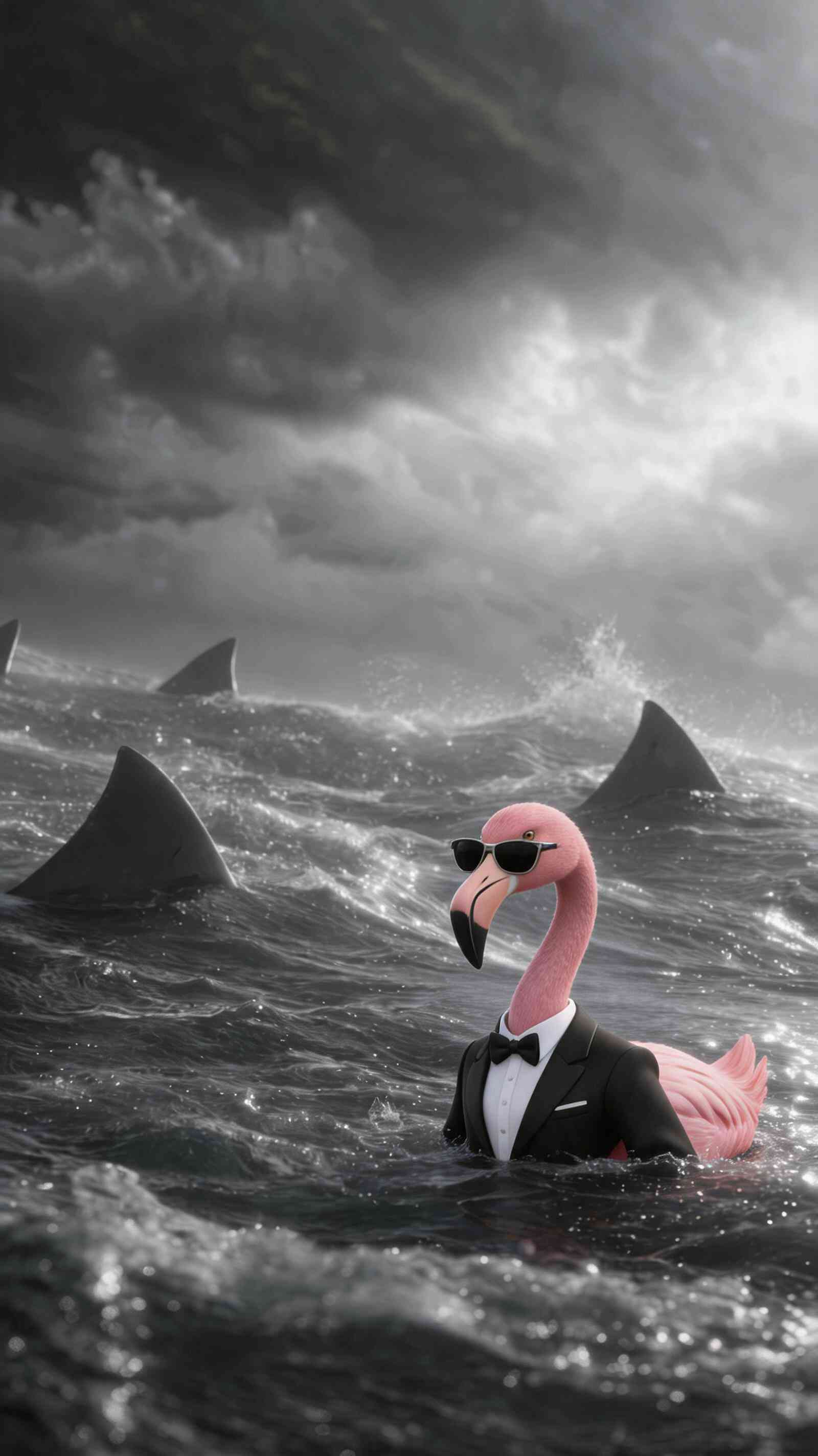 Tuxedo Flamingo Shark Sea - 4K Wallpapers