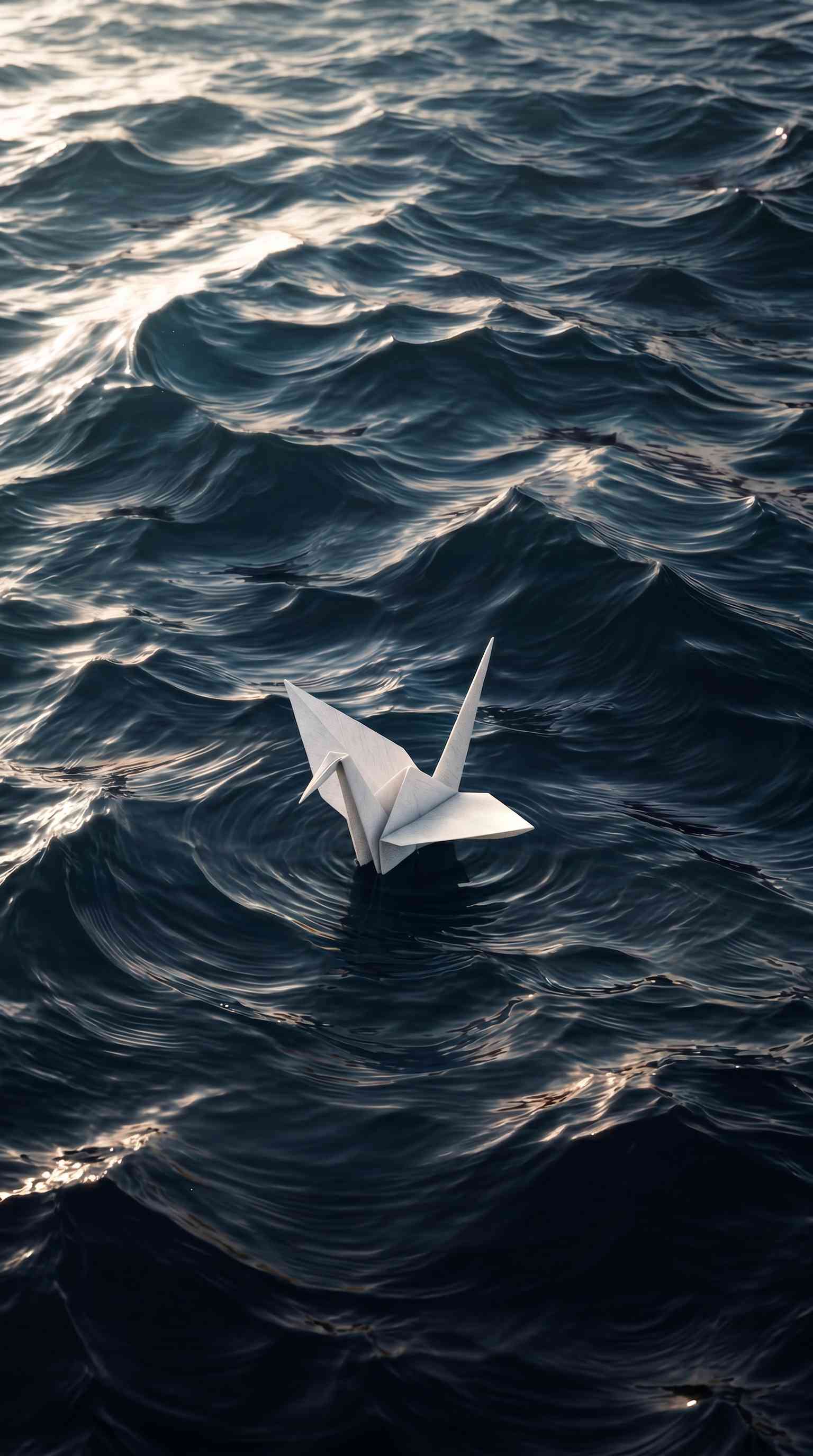Origami Crane Sea Waves - 4K Phone Background