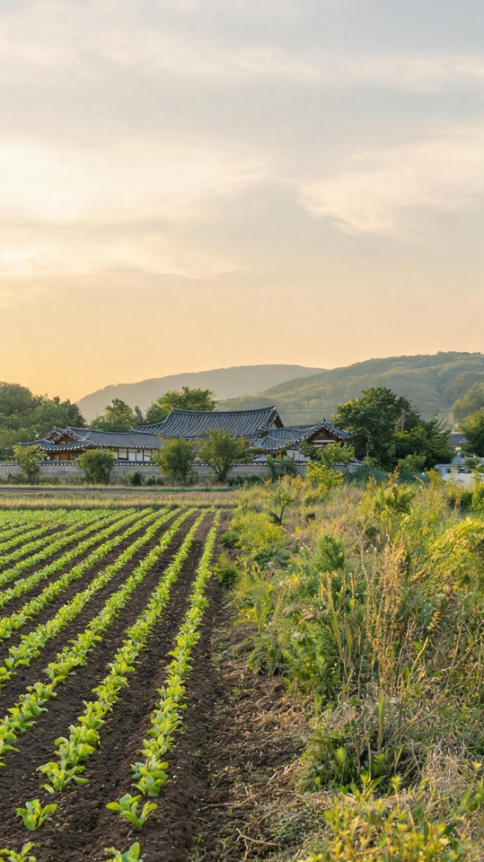 Korean Farmland (Nongji) and Traditional Hanok - 4K Wallpaper