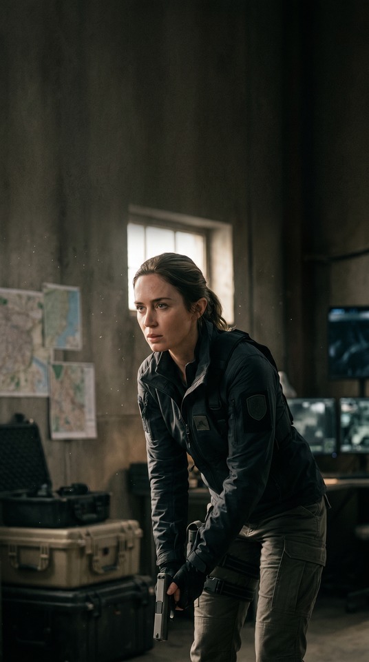 Emily Blunt Tactical Realism - 4K Phone Background