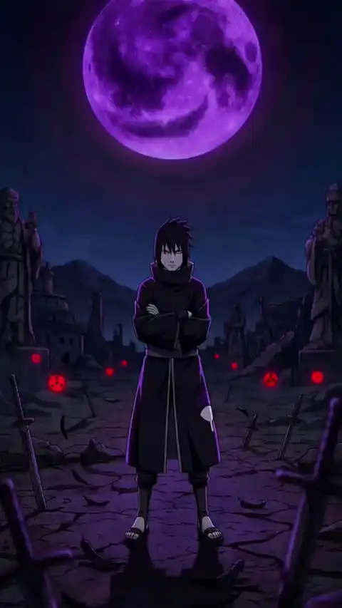 Sasuke Uchiha Purple Moon - Anime Live Wallpaper