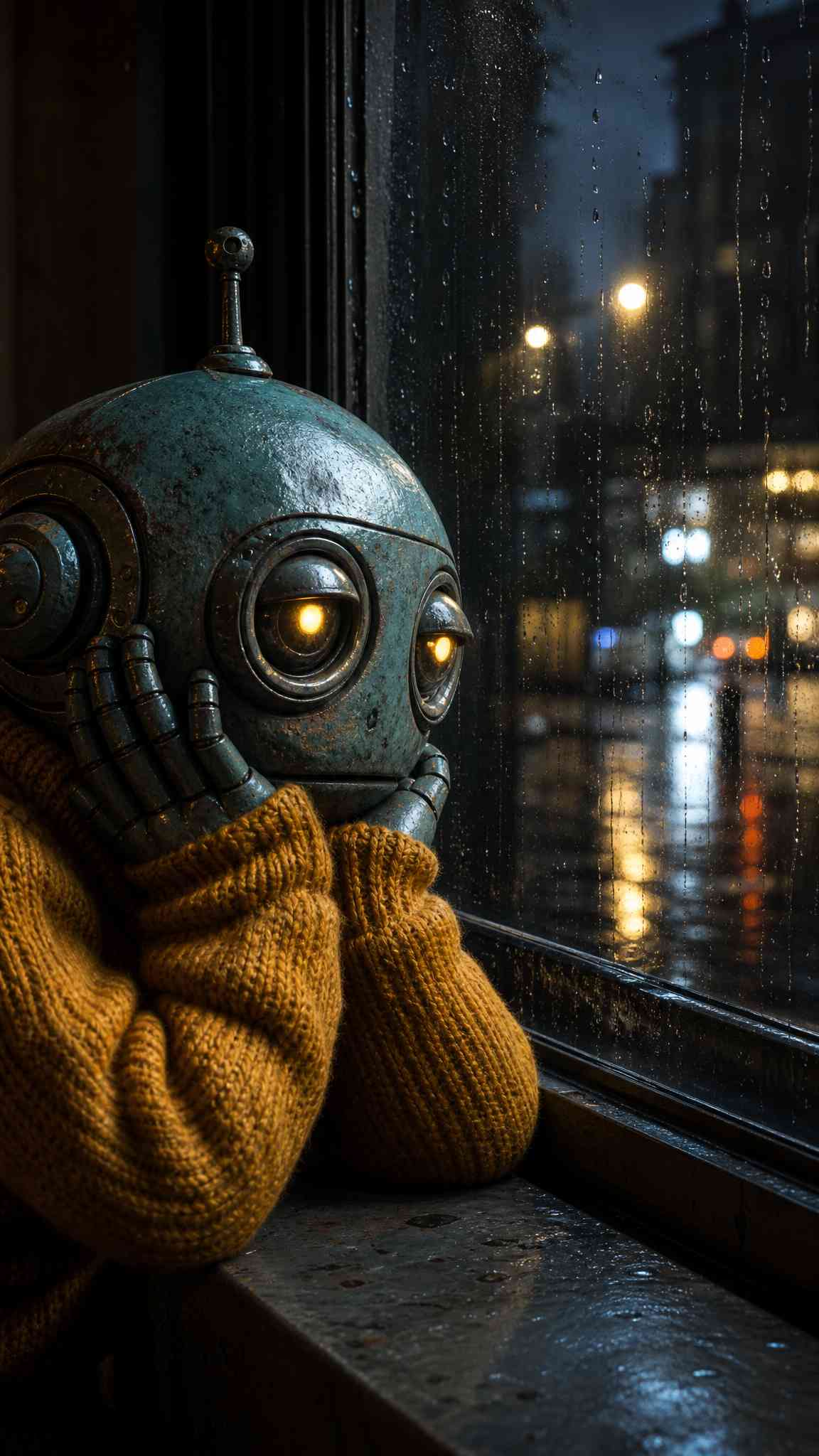 Sad Robot Rainy Window - 4K Wallpaper 461759