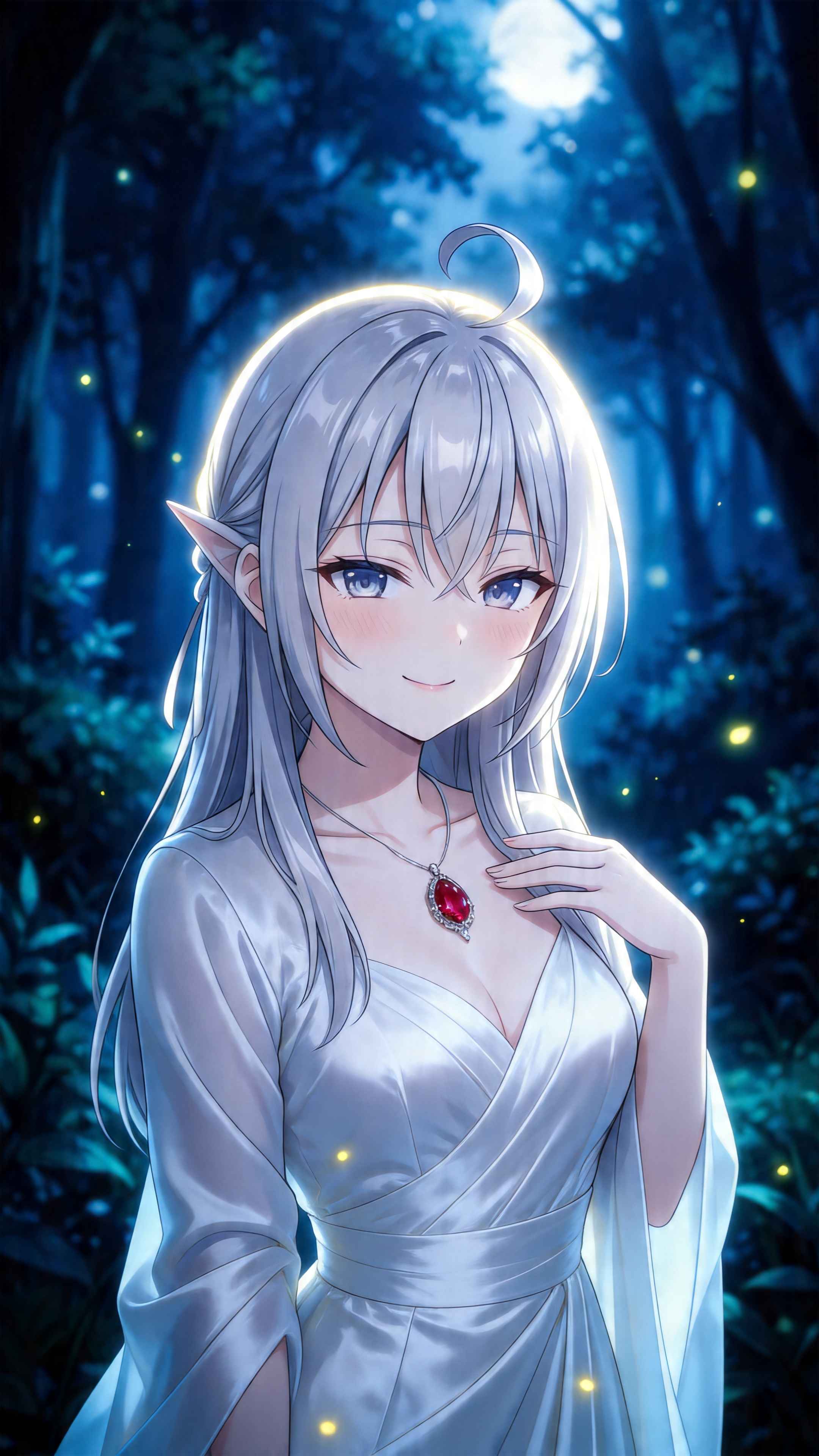 Silver-Haired Elf Mage - 4K Phone Background