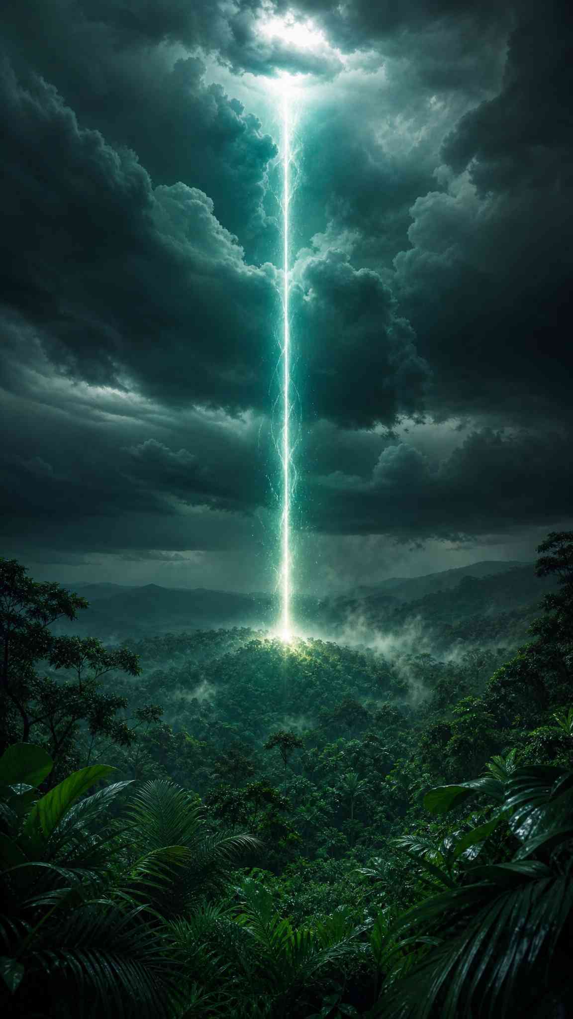 Mysteriöser Lichtstrahl im Dschungel 4K Wallpaper