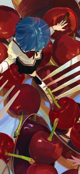Rei Ayanami Surreal Cherries - 4K Wallpaper