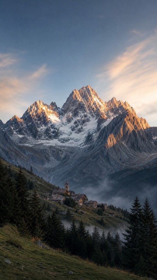 Alpen Montagne und Dorflandschaft - 4K Wallpaper