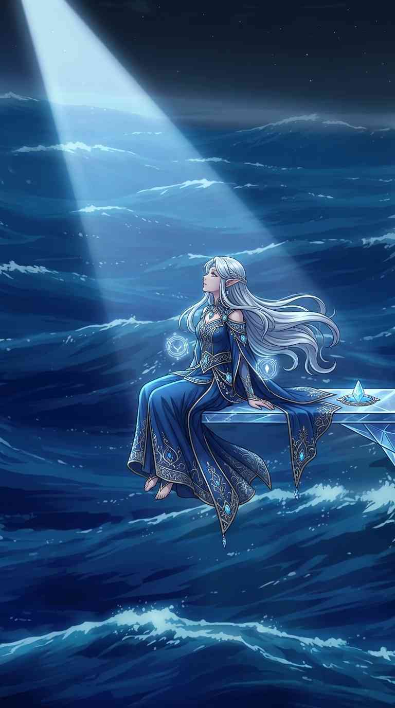 Magicienne Elfe et Mer de Nuit - Fond d'écran 4K