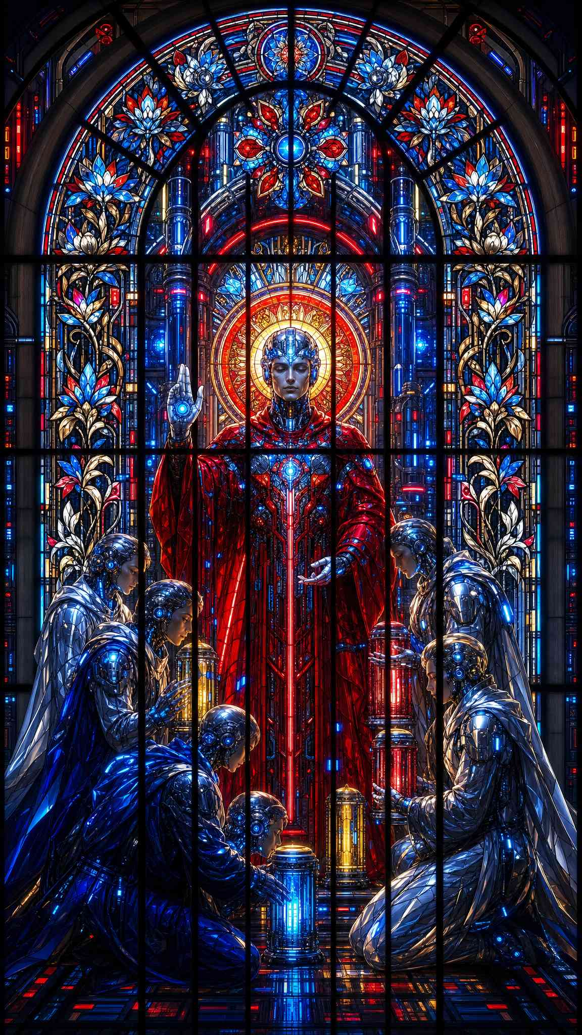 Cyberpunk Robot Deity Stained Glass - 4K Wallpapers
