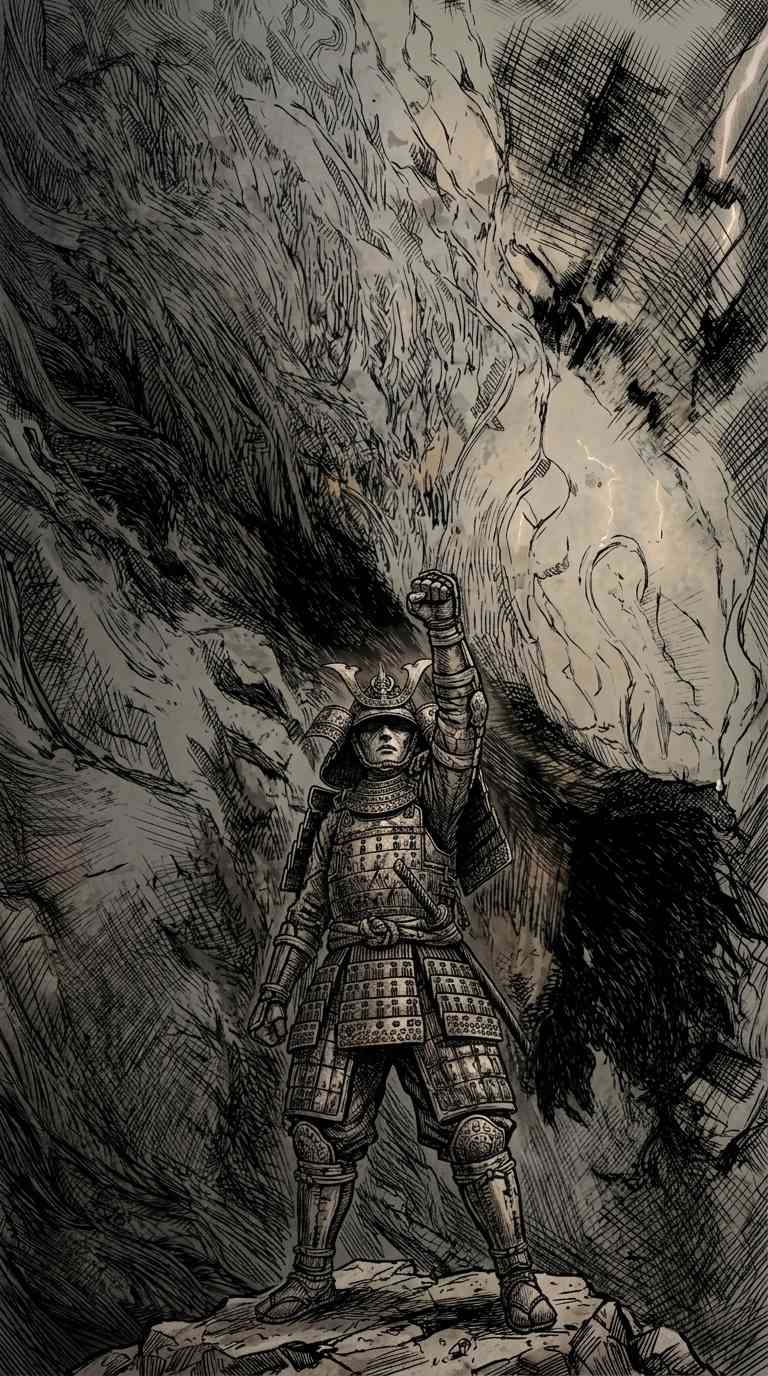 Samurái Japonés Ilustración a Tinta - 4K Fondos