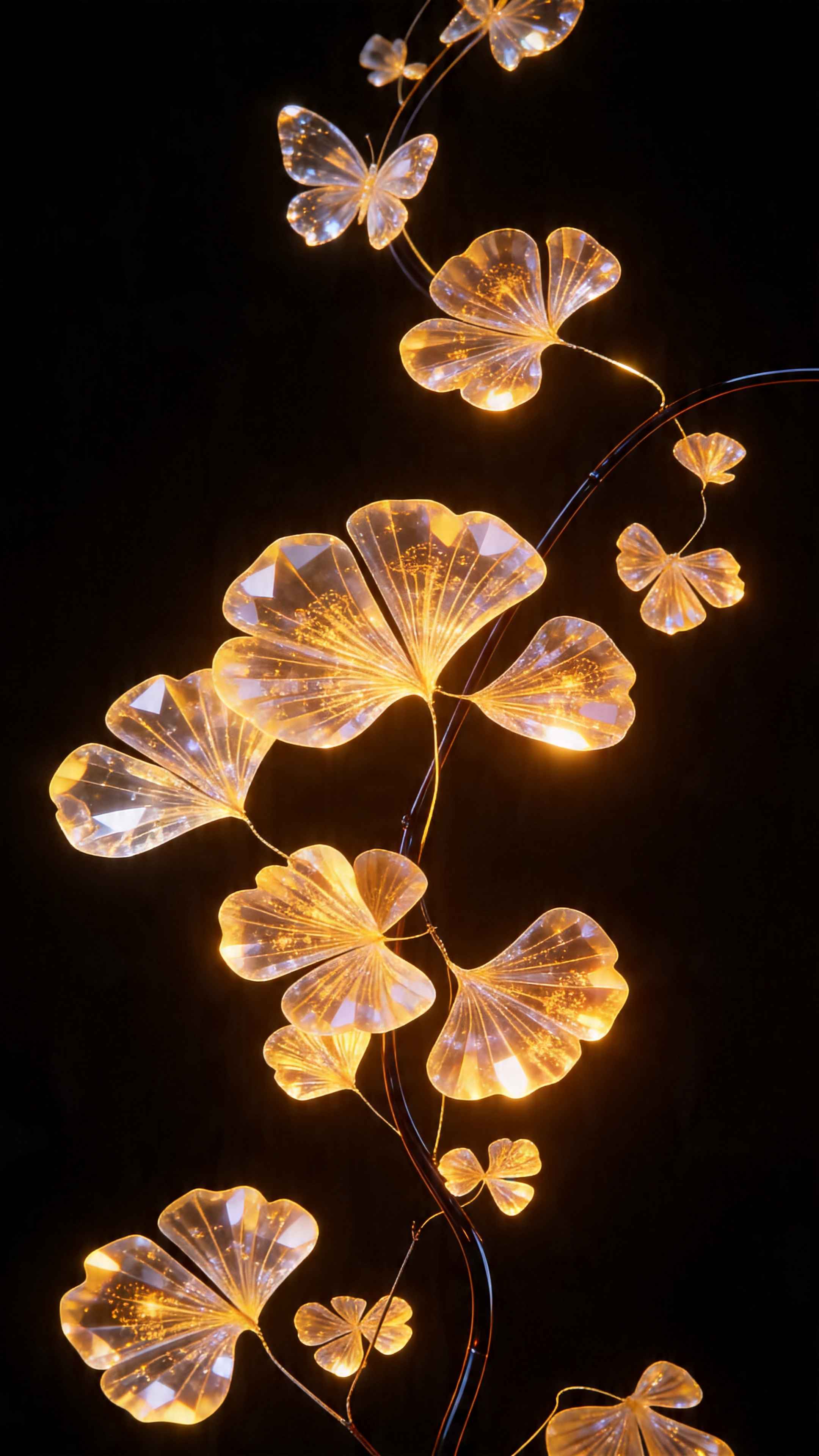 Golden Ginkgo & Butterfly Crystal - 4K Wallpaper