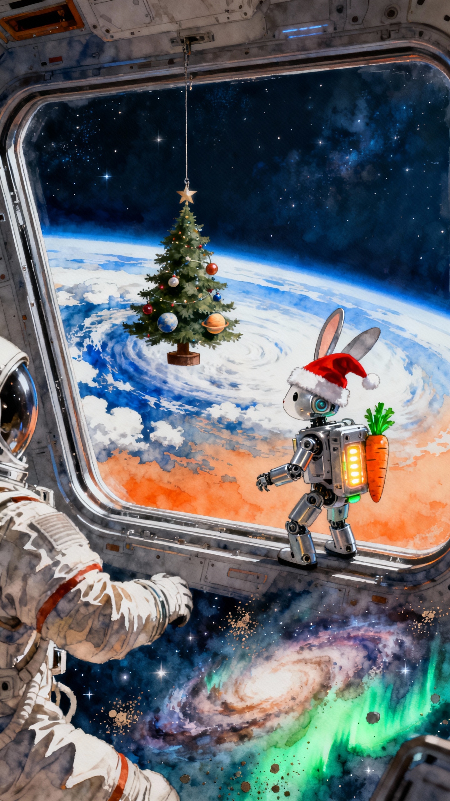 宇宙のクリスマス 宇宙飛行士とメカバニー - 4K壁紙