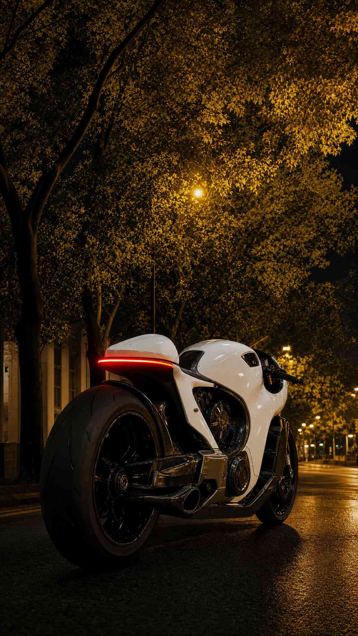 Futuristic White Superbike Night - 4K Wallpaper