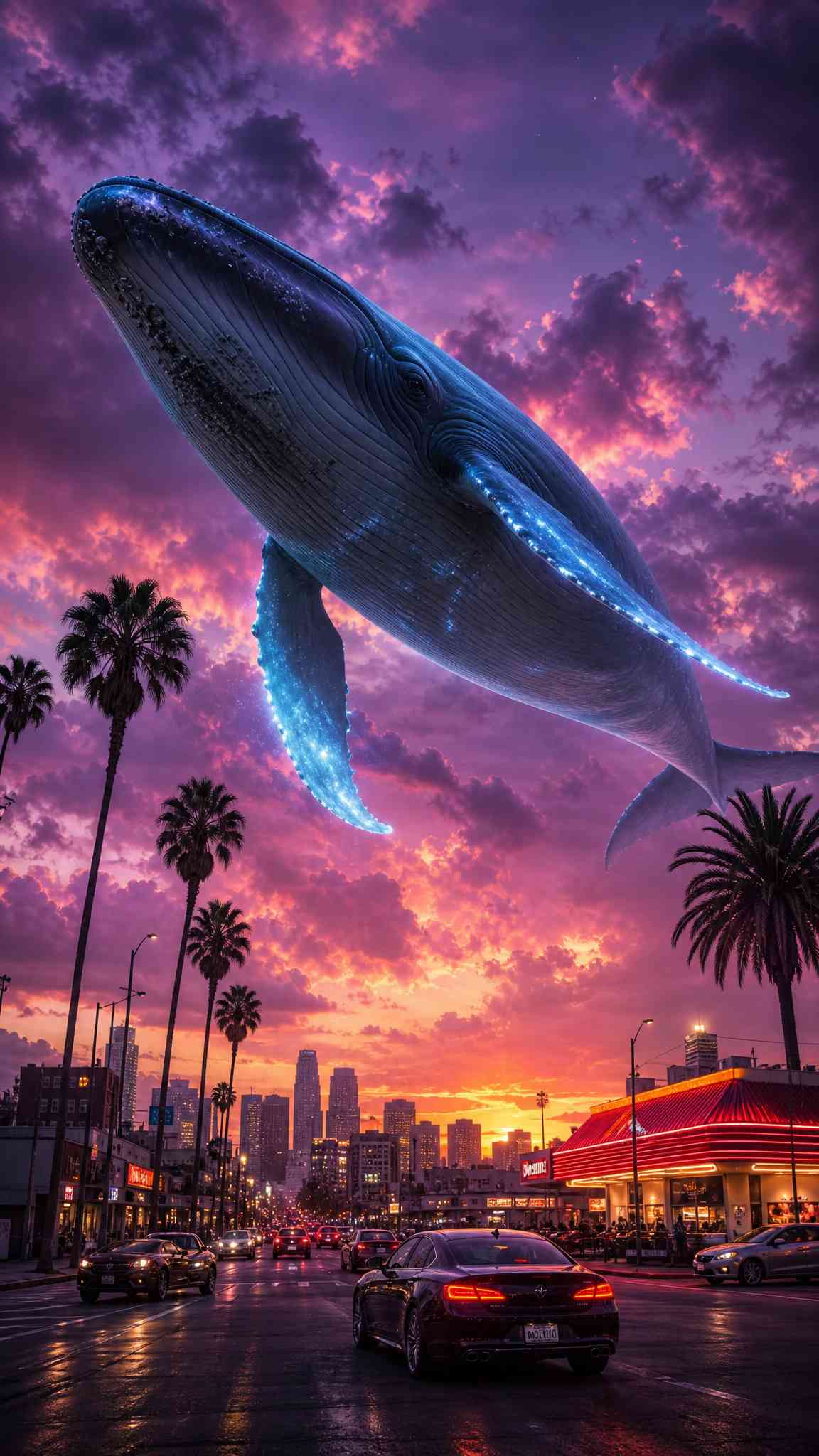 Flying Whale City Sunset - 4K Aesthetic Background