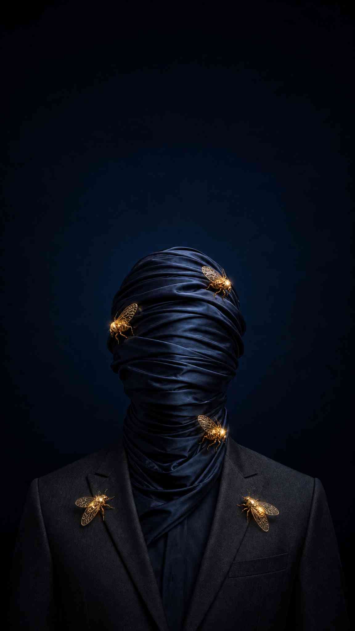 Surreal Wrapped Head & Golden Insects - 4K Wallpaper