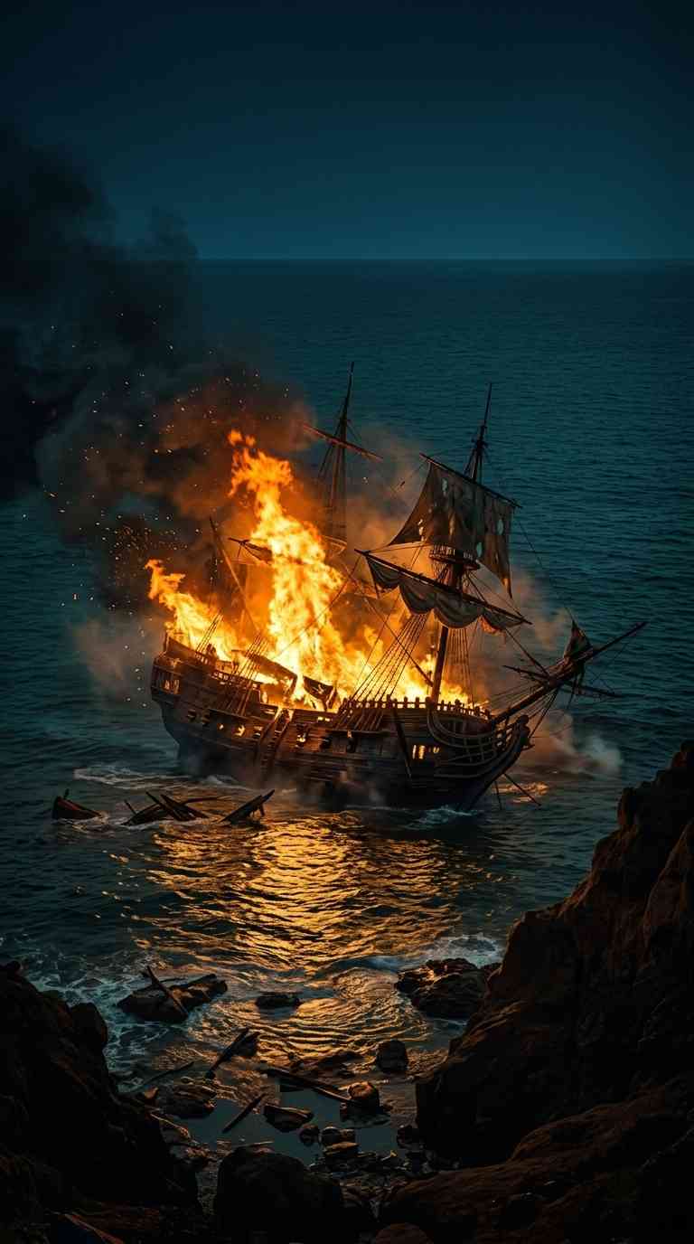 Barco Pirata Incendiado - Fondos para Celular HD