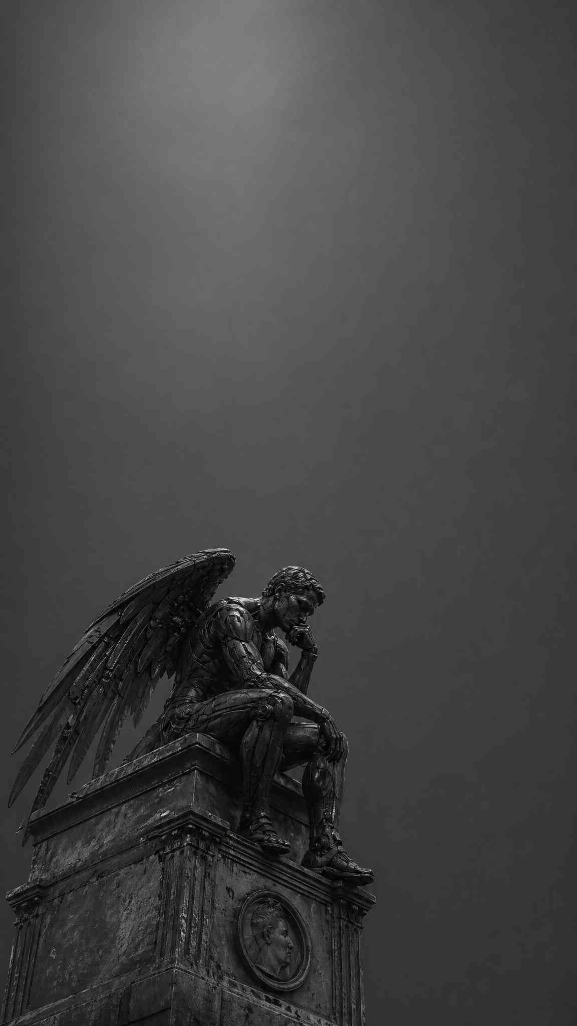 Dark Angel Thinker Statue 4K Wallpaper
